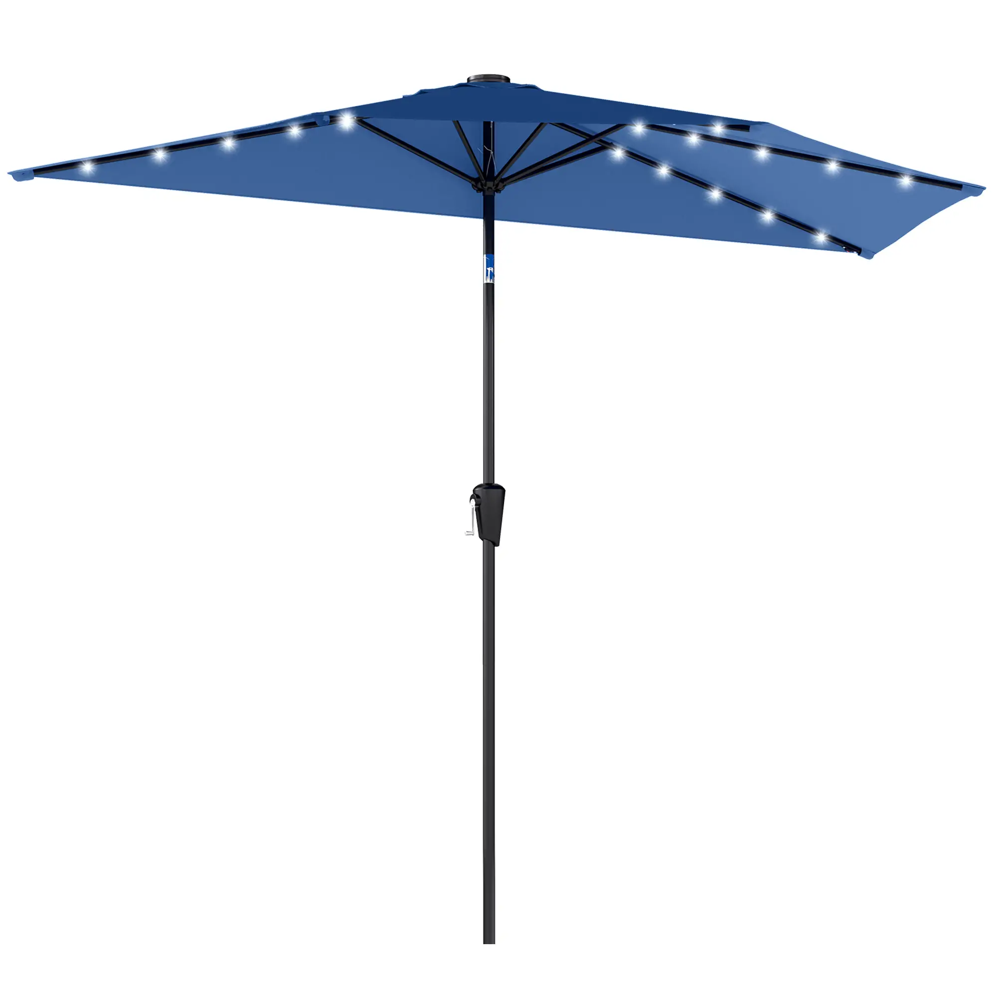 Half Patio Umbrella With Solar LED Lights, Crank, 105.1" x 53.5", Navy Blue