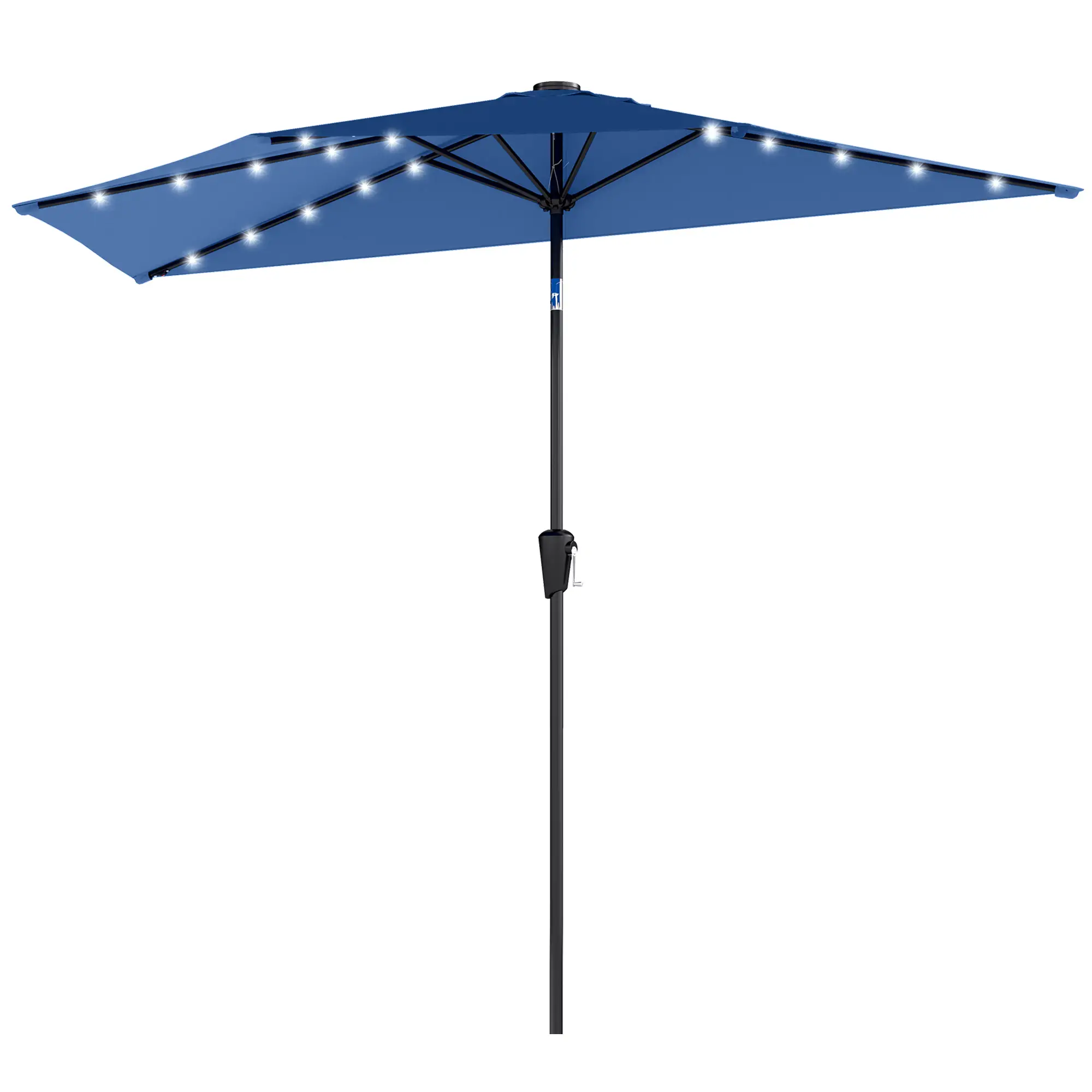 Half Patio Umbrella With Solar LED Lights, Crank, 105.1" x 53.5", Navy Blue - Image 11
