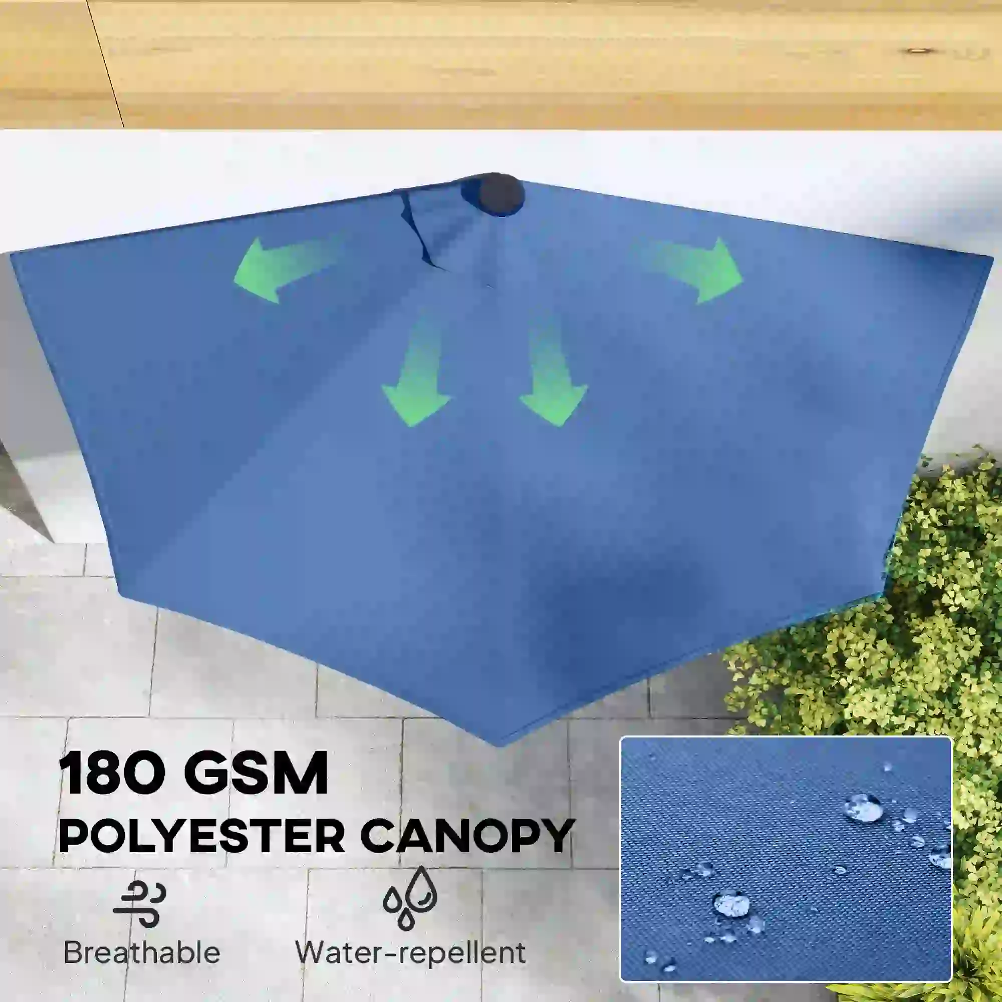 Half Patio Umbrella With Solar LED Lights, Crank, 105.1" x 53.5", Navy Blue - Image 7
