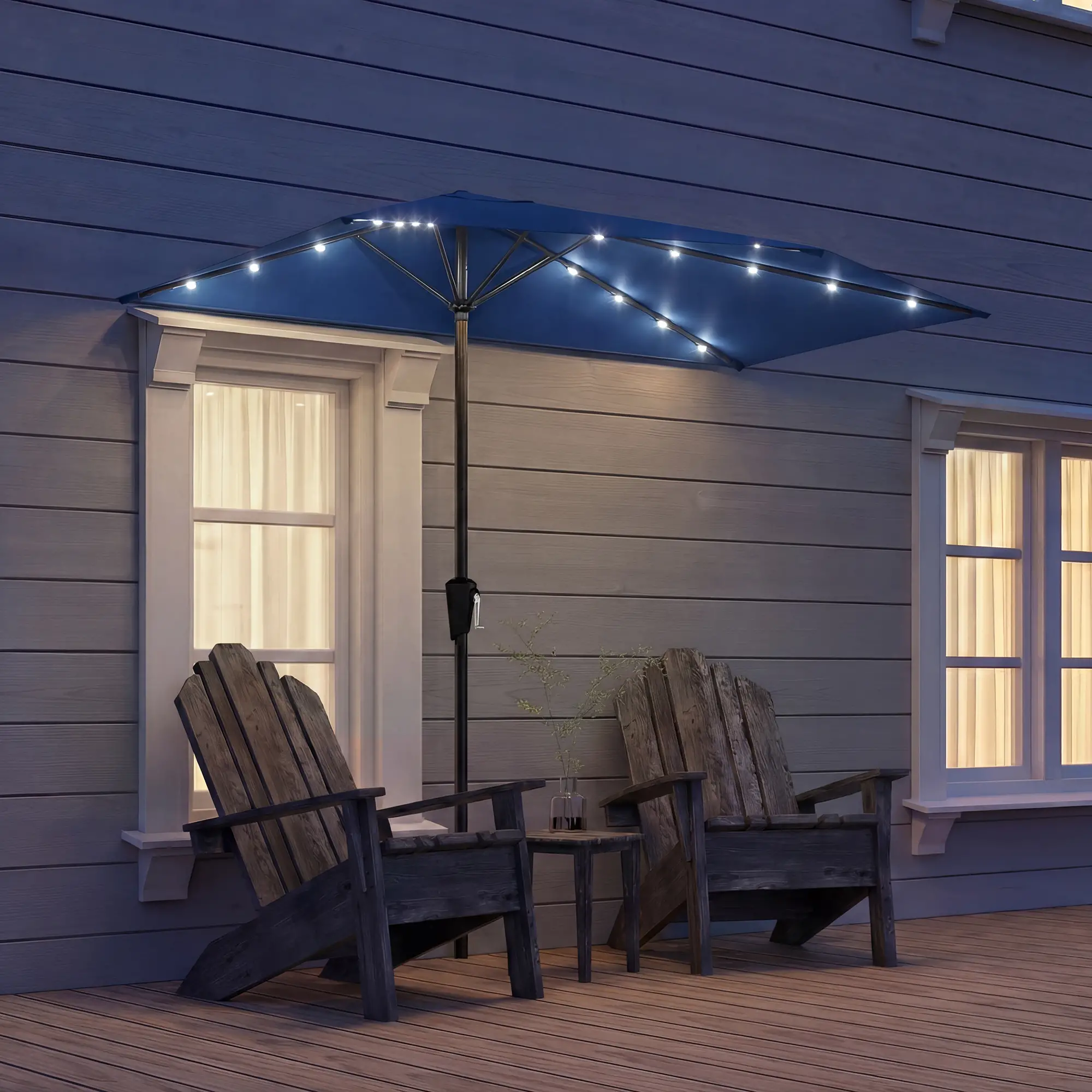 Half Patio Umbrella With Solar LED Lights, Crank, 105.1" x 53.5", Navy Blue - Image 8