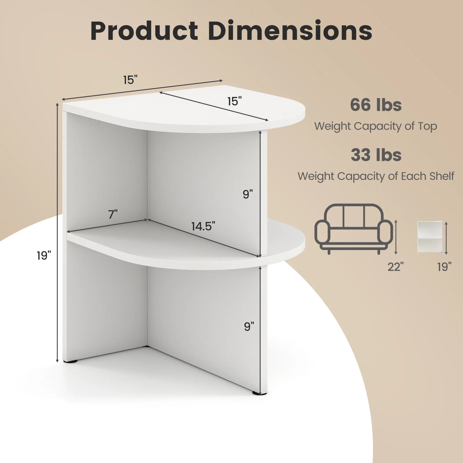 Half Round End Table with Open Shelves for Small Space, White - Image 6