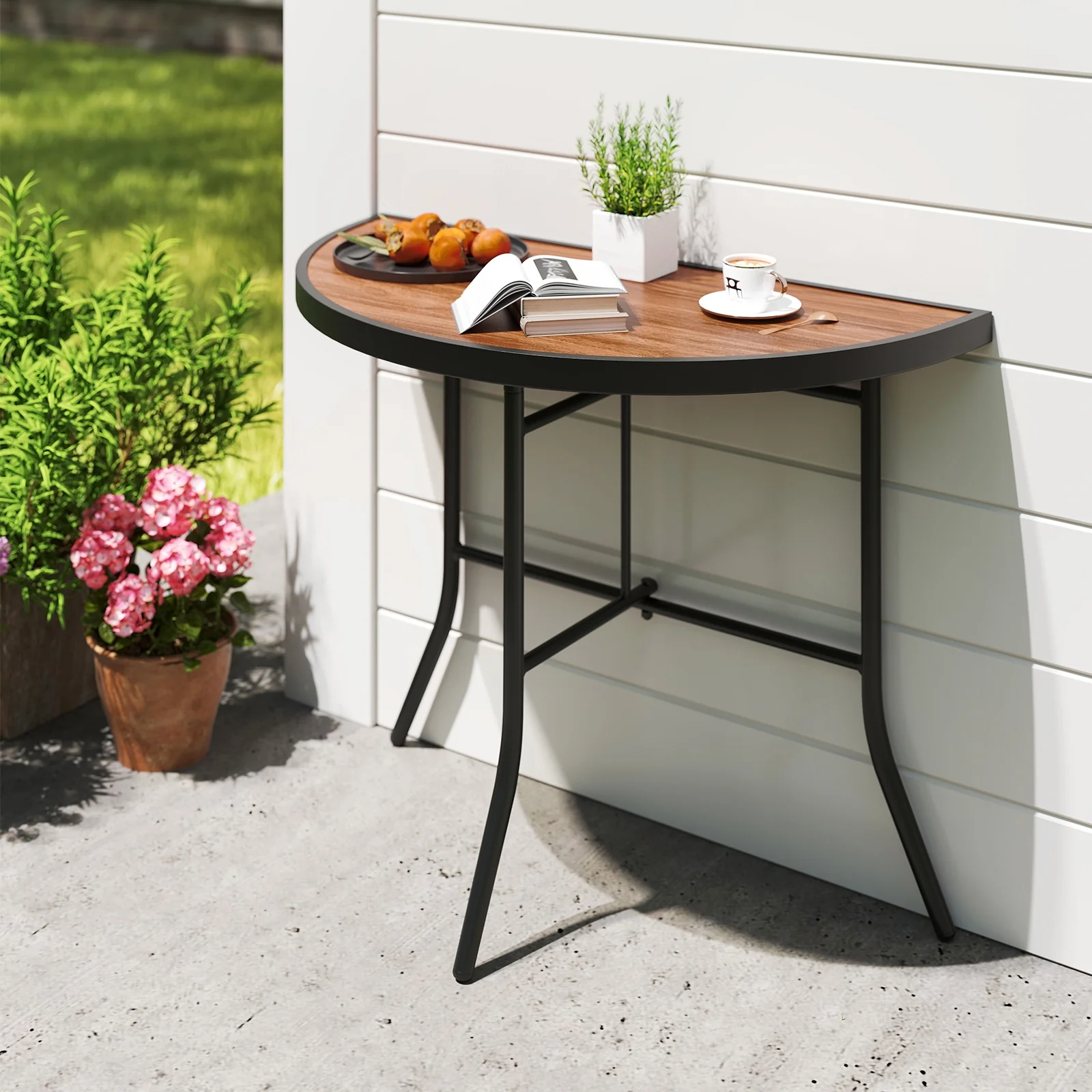 Half Round Folding Event Table, Metal Frame, Brown - Image 2