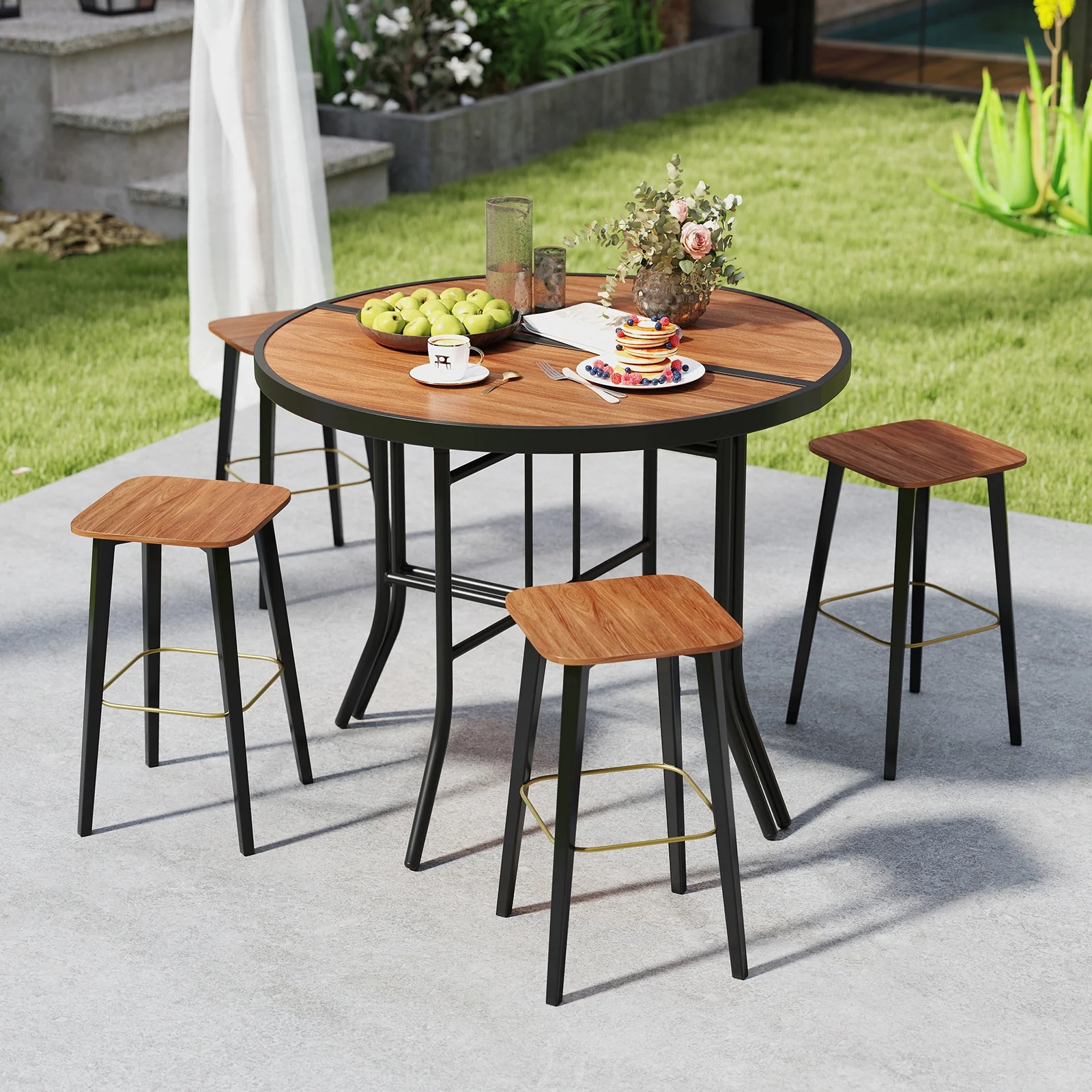 Half Round Folding Event Table, Metal Frame, Brown - Image 3