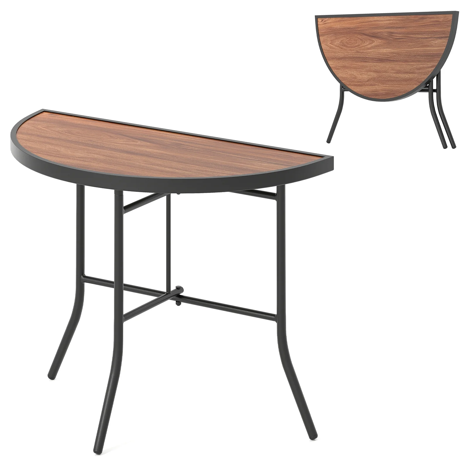 Half Round Folding Event Table, Metal Frame, Brown - Image 4