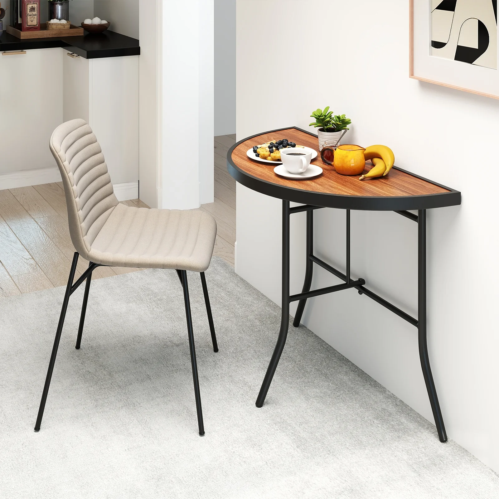 Half Round Folding Event Table, Metal Frame, Brown - Image 7