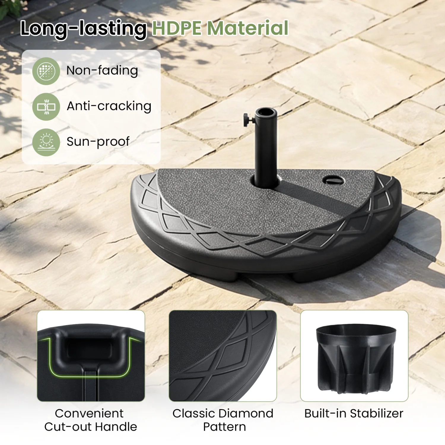 Half Round Patio Umbrella Base, 44 Lbs, Fillable - Image 9