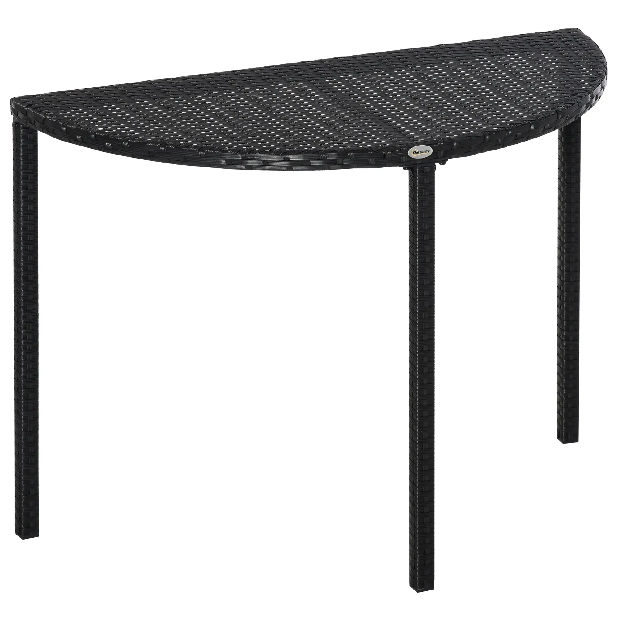 Half Round Side Table, PE Rattan Coffee Table, Black