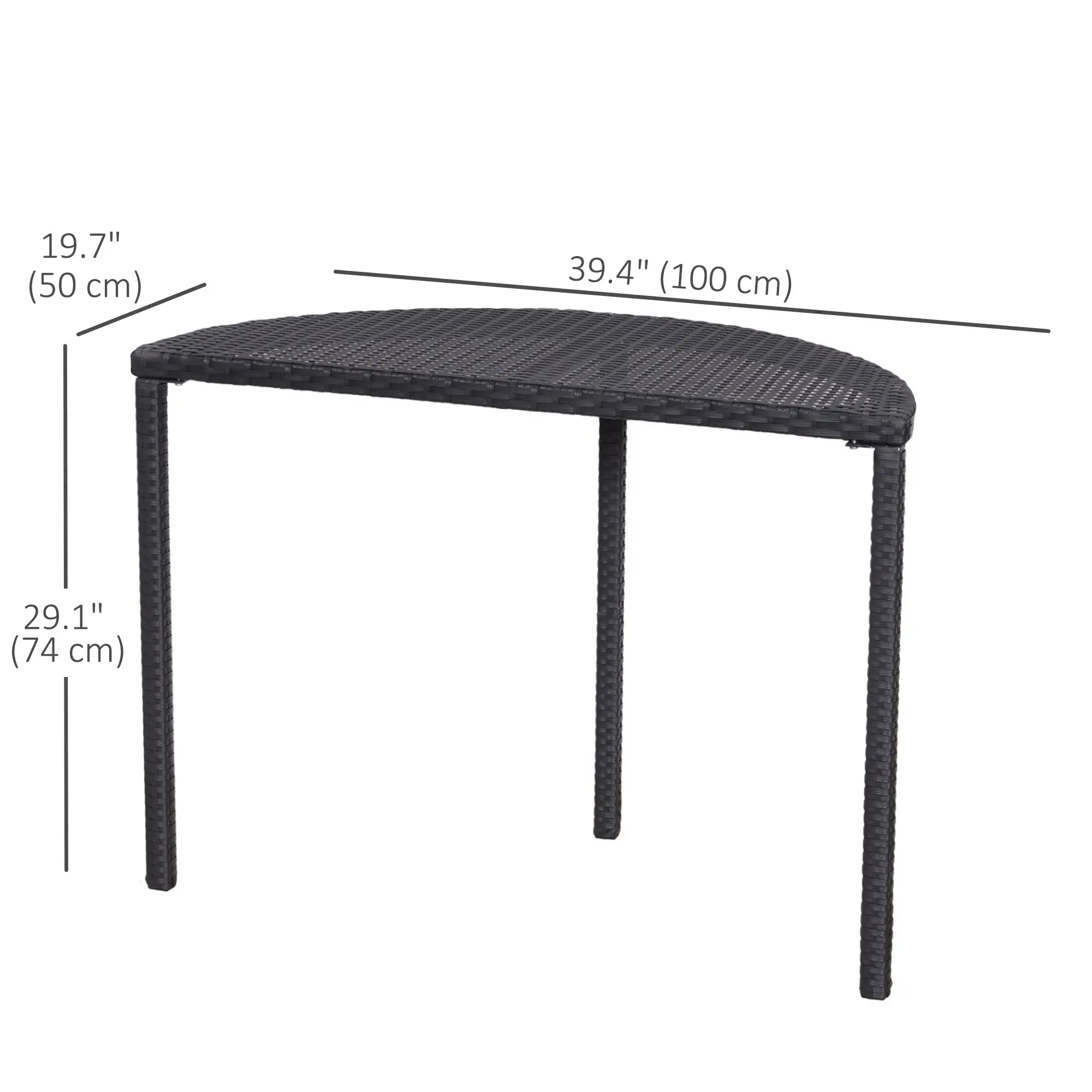 Half Round Side Table, PE Rattan Coffee Table, Black - Image 3