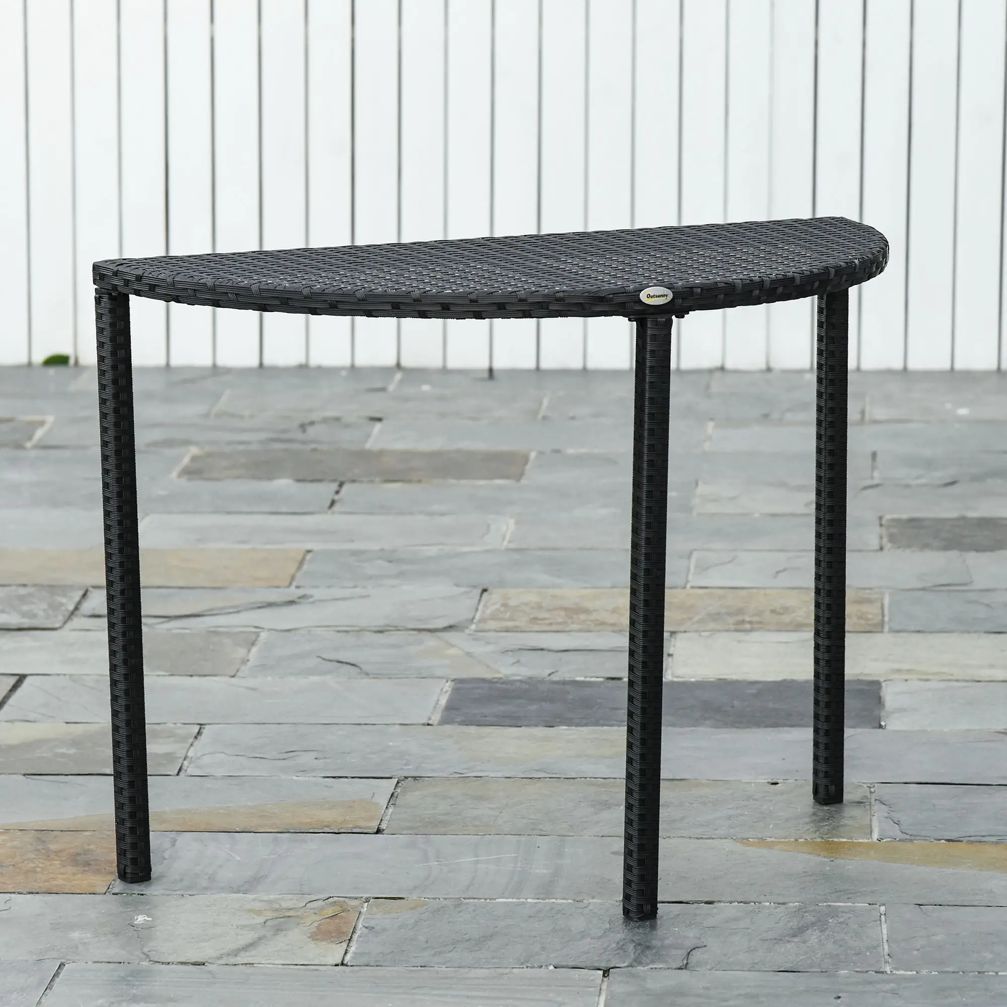 Half Round Side Table, PE Rattan Coffee Table, Black - Image 9