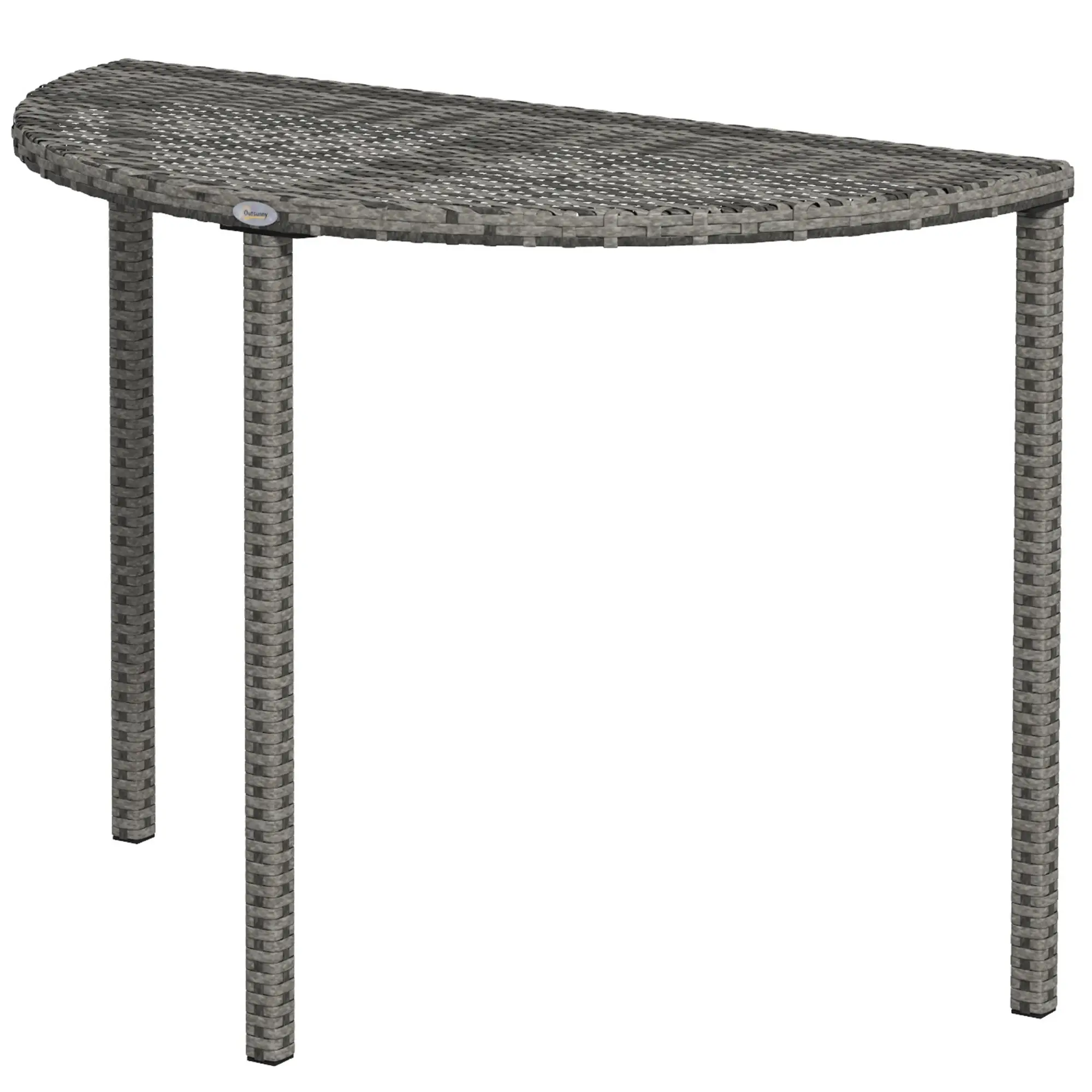 Half Round Side Table, PE Rattan Coffee Table, Metal Frame, Grey