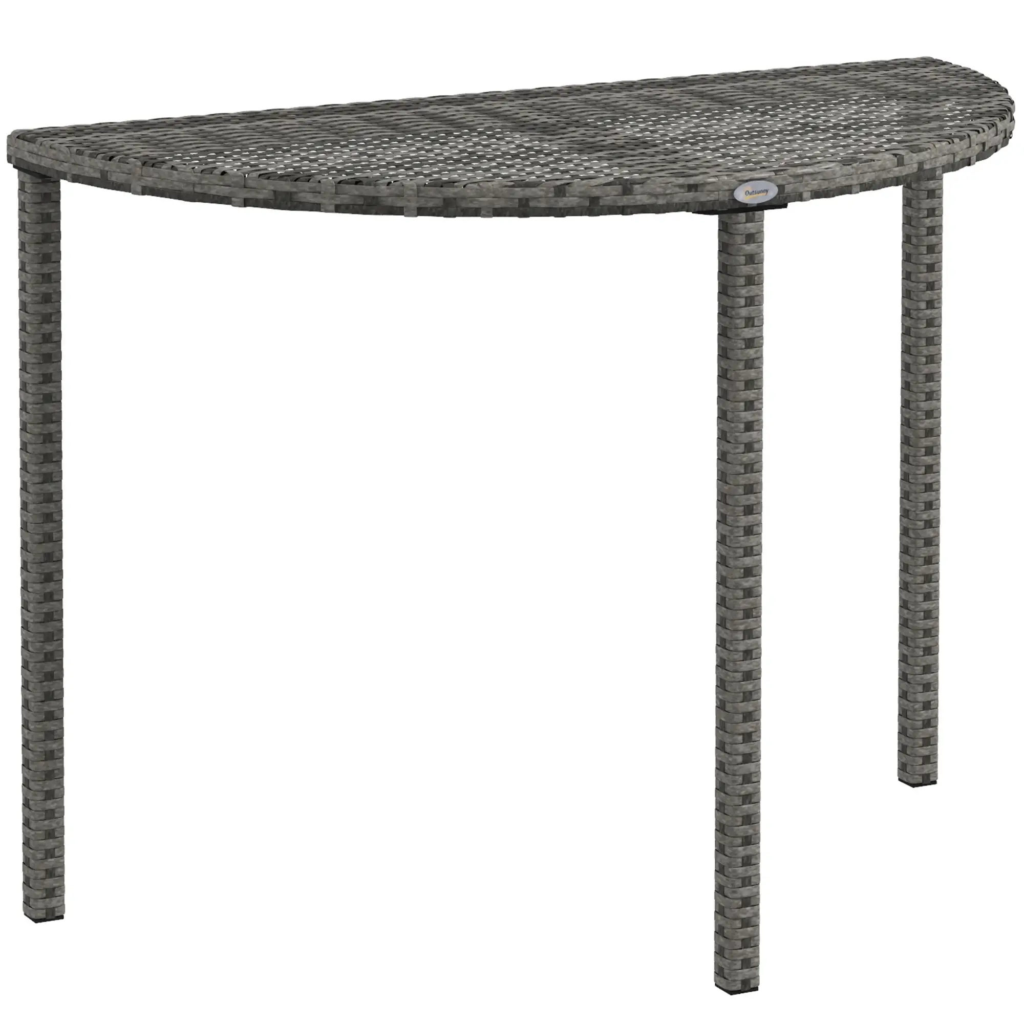 Half Round Side Table, PE Rattan Coffee Table, Metal Frame, Grey - Image 10
