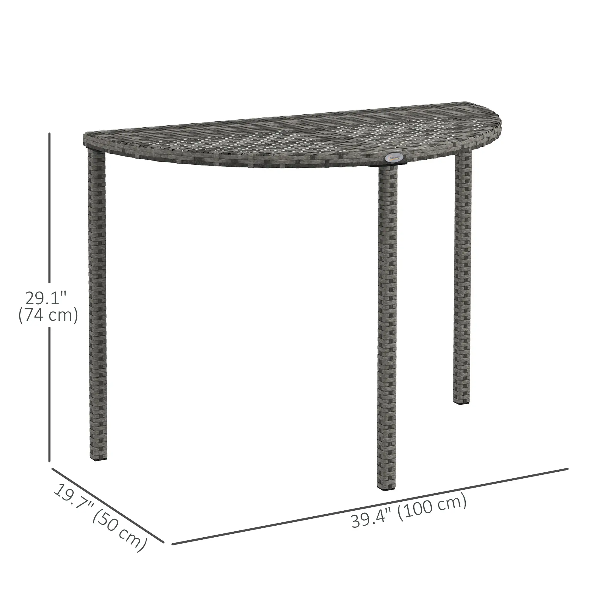 Half Round Side Table, PE Rattan Coffee Table, Metal Frame, Grey - Image 3