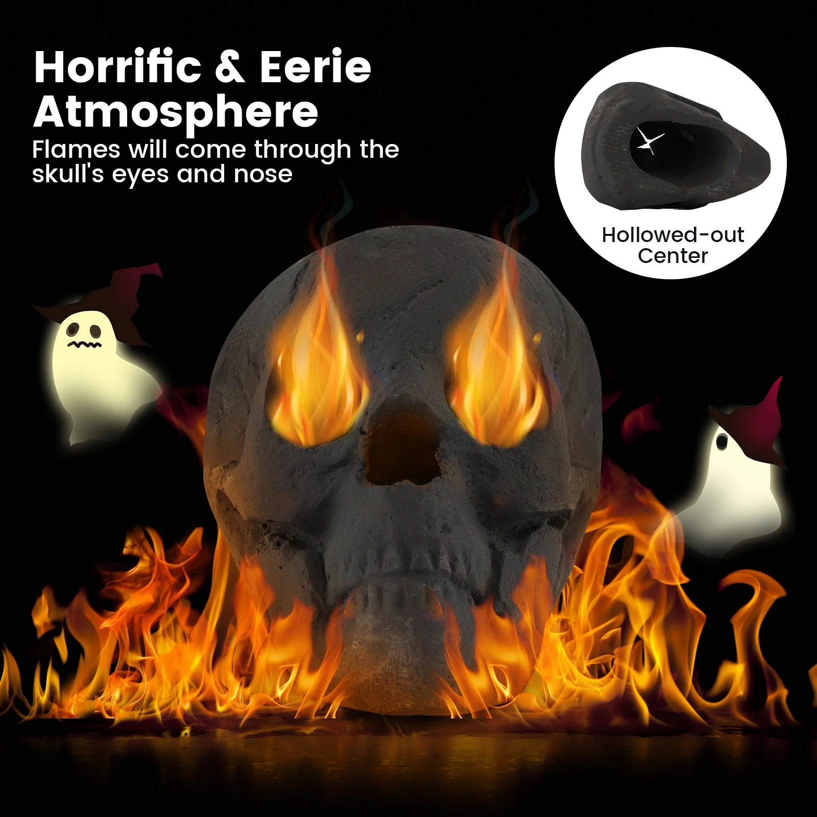 Halloween Fire Pit Skull Decoration, Black - Image 10