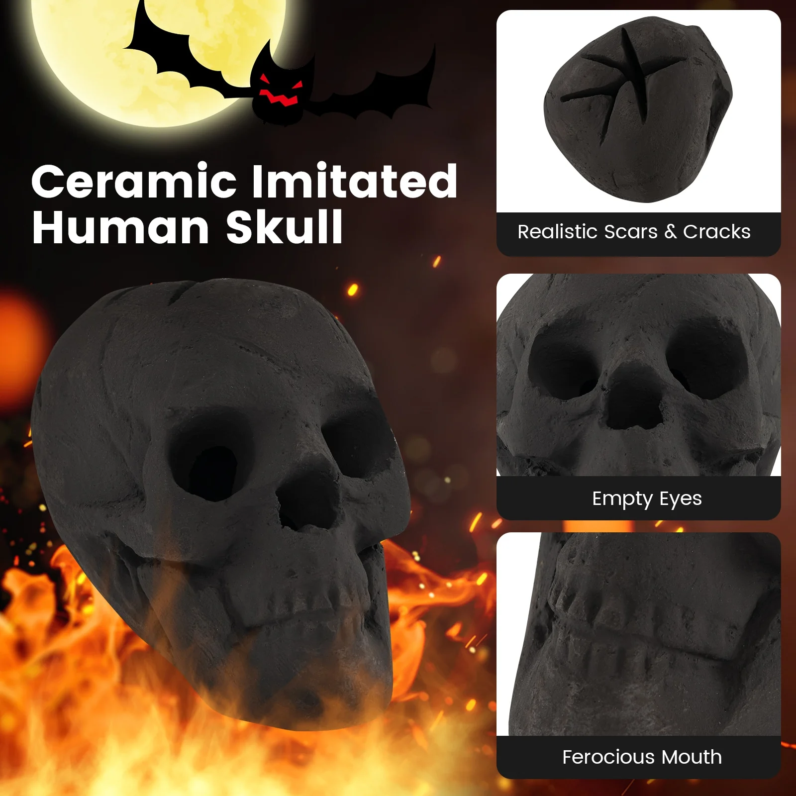 Halloween Fire Pit Skull Decoration, Black - Image 8