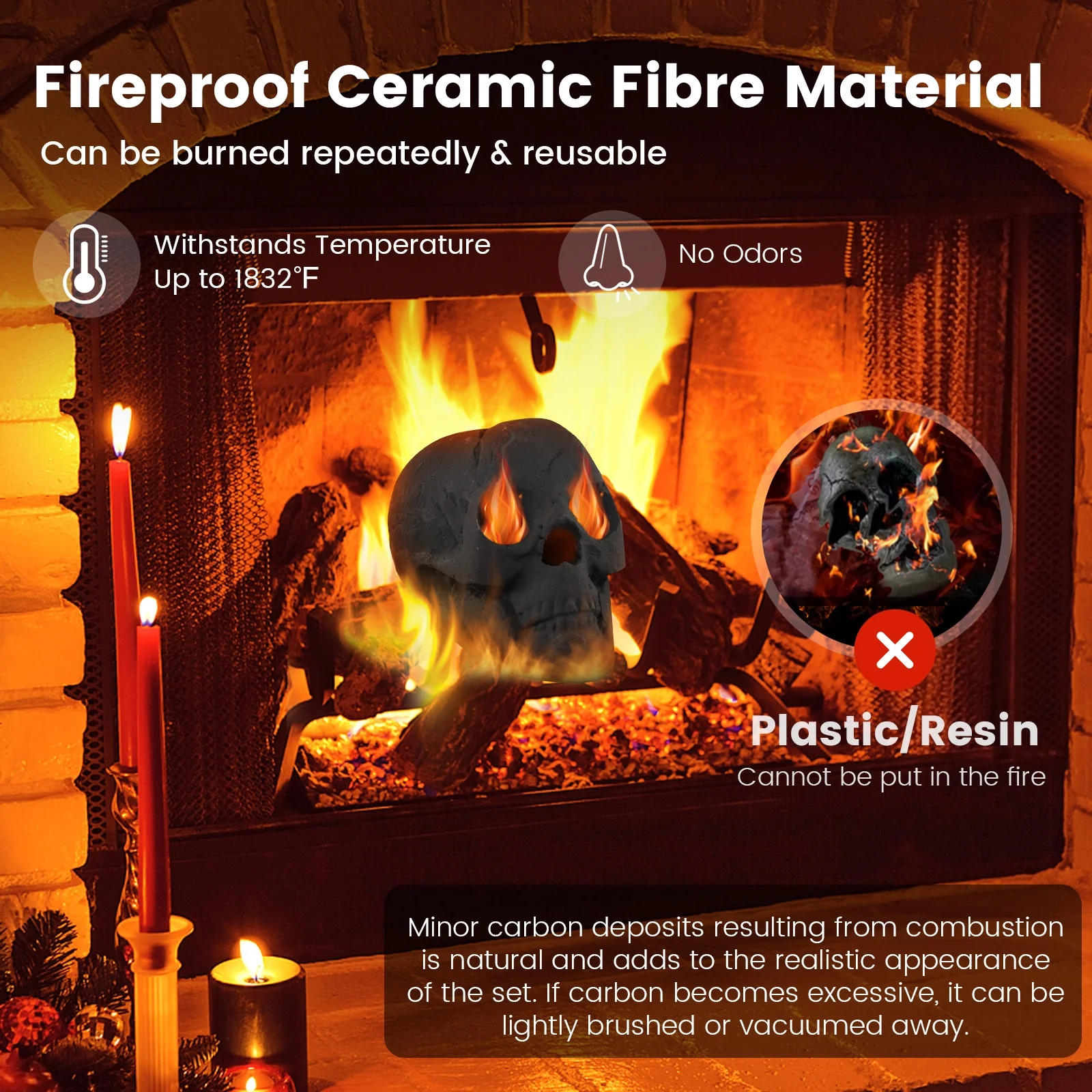 Halloween Fire Pit Skull Decoration, Black - Image 9