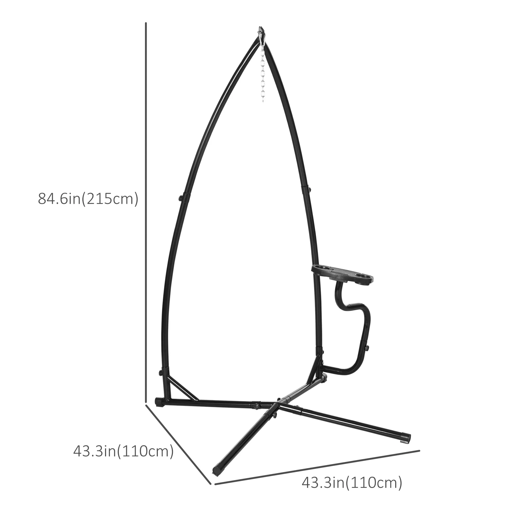 Hammock Chair Stand, Metal C-Stand with Tray, Indoor Outdoor, Black - Image 3