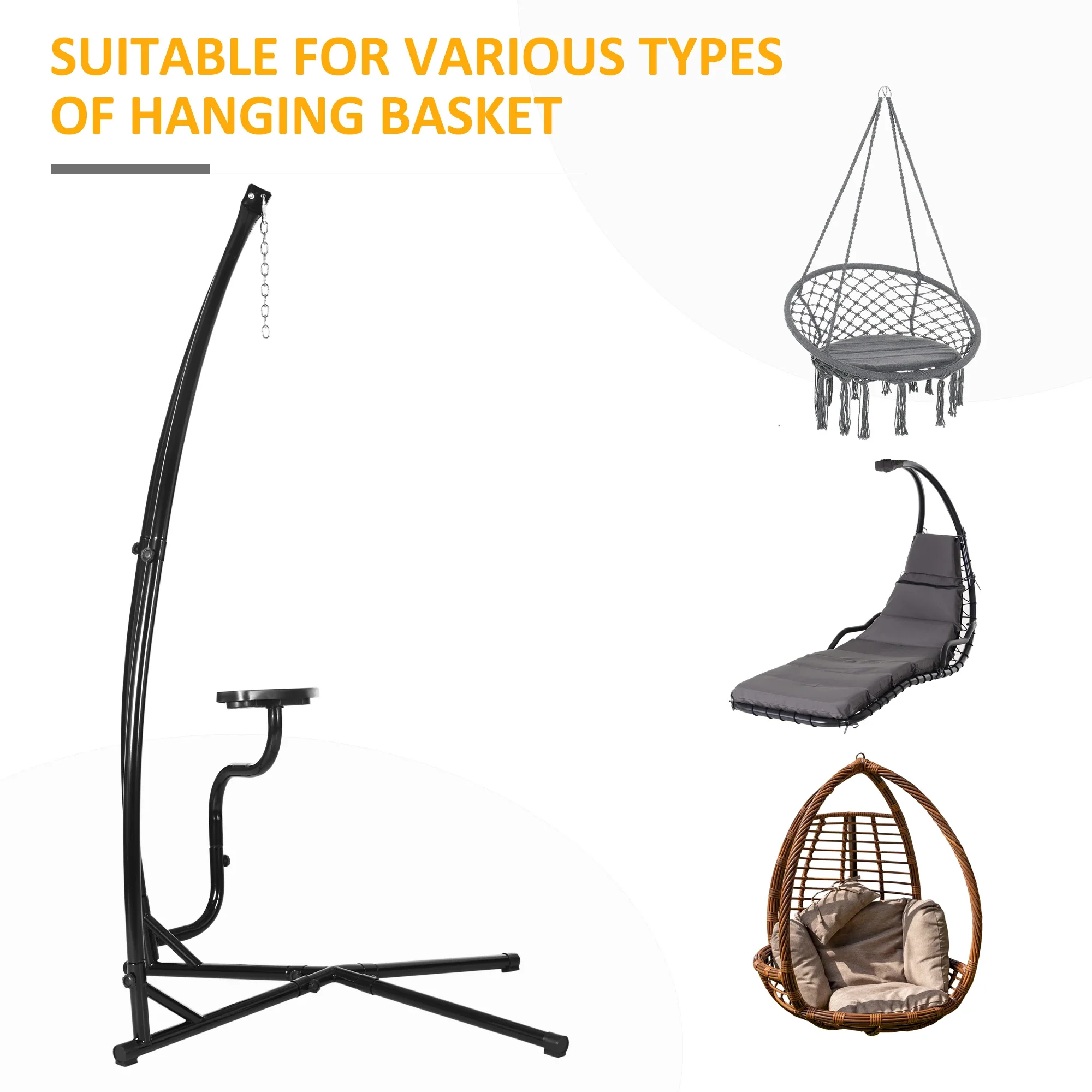 Hammock Chair Stand, Metal C-Stand with Tray, Indoor Outdoor, Black - Image 7