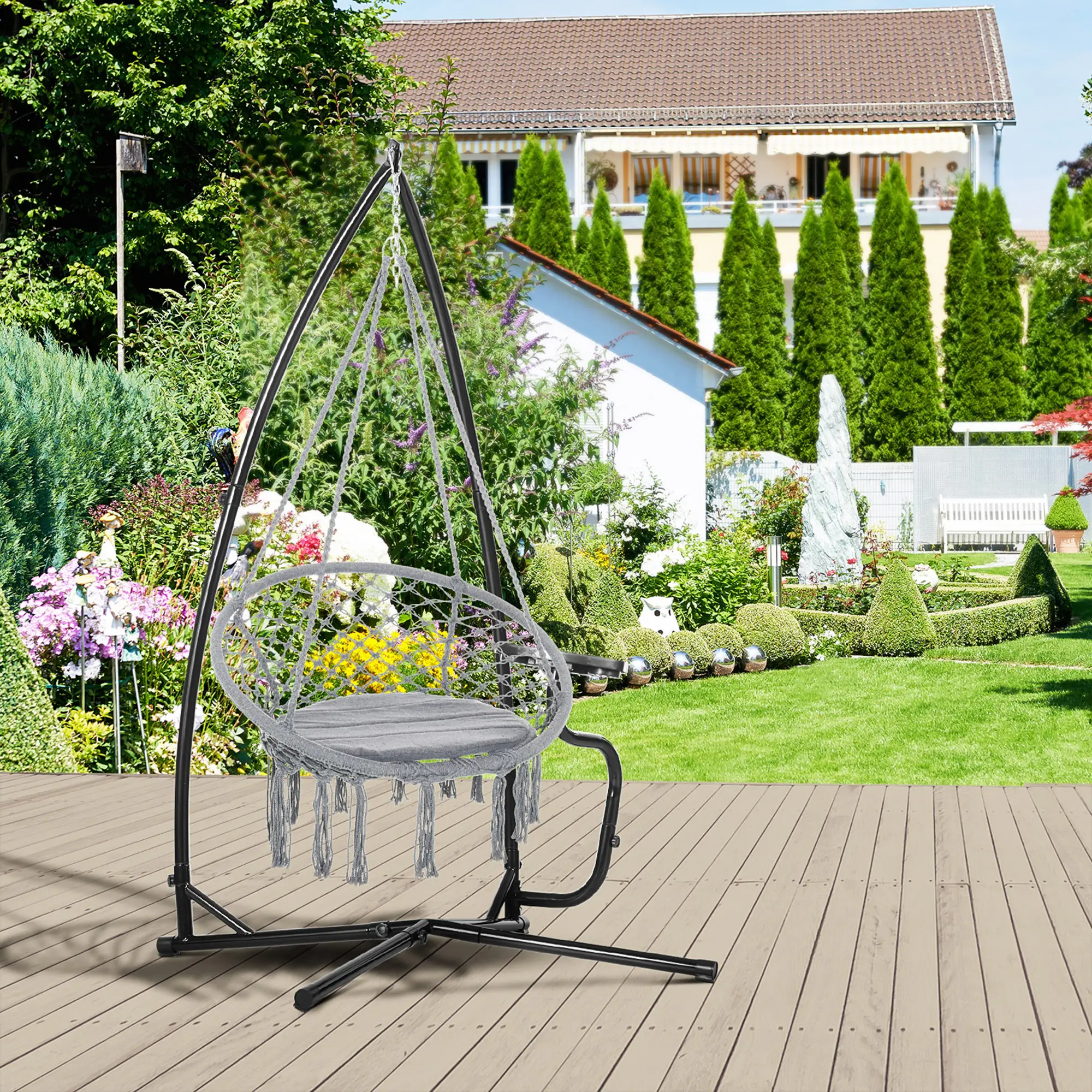 Hammock Chair Stand, Metal C-Stand with Tray, Indoor Outdoor, Black - Image 8