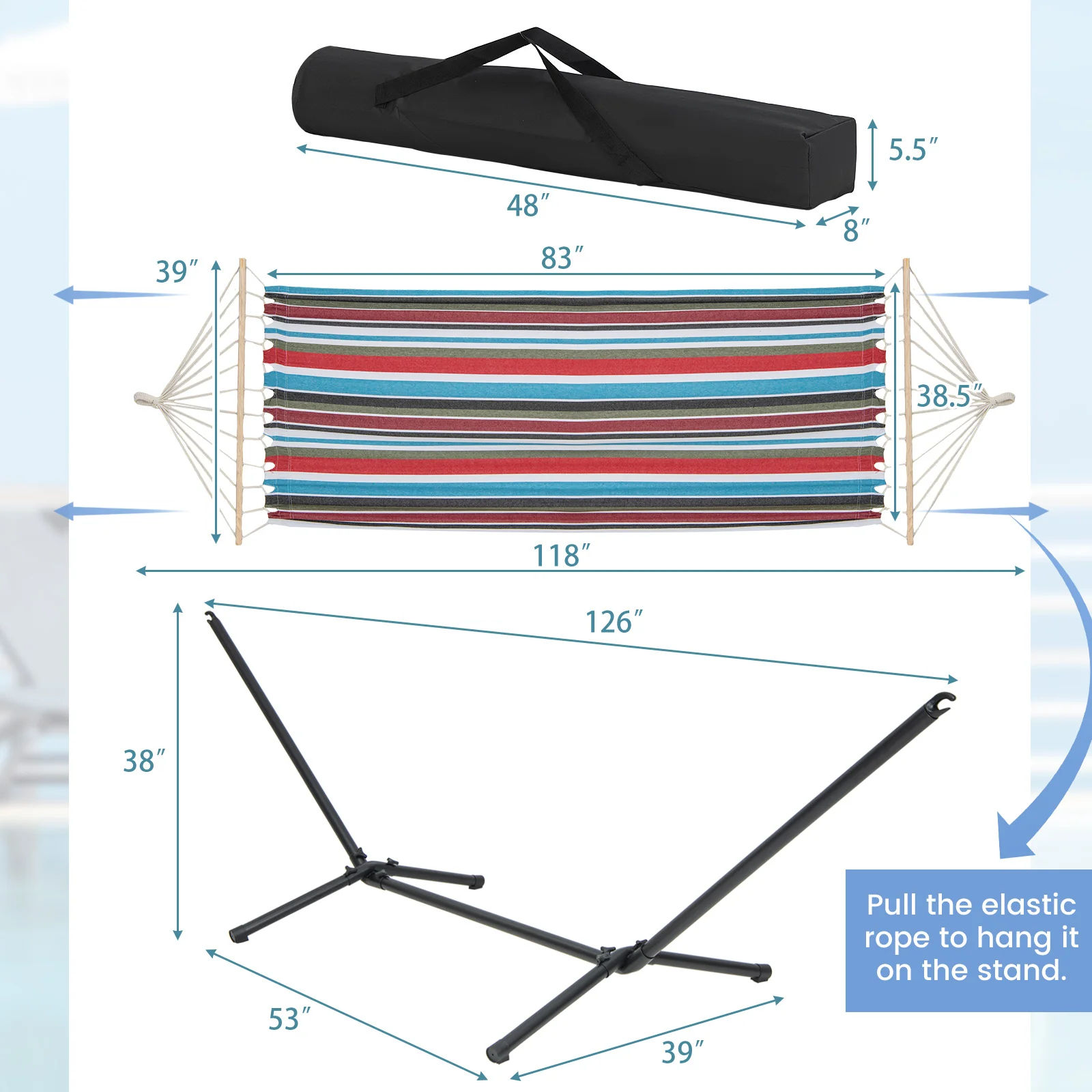 Hammock with Stand and Carrying Case, Multicolor - Image 5