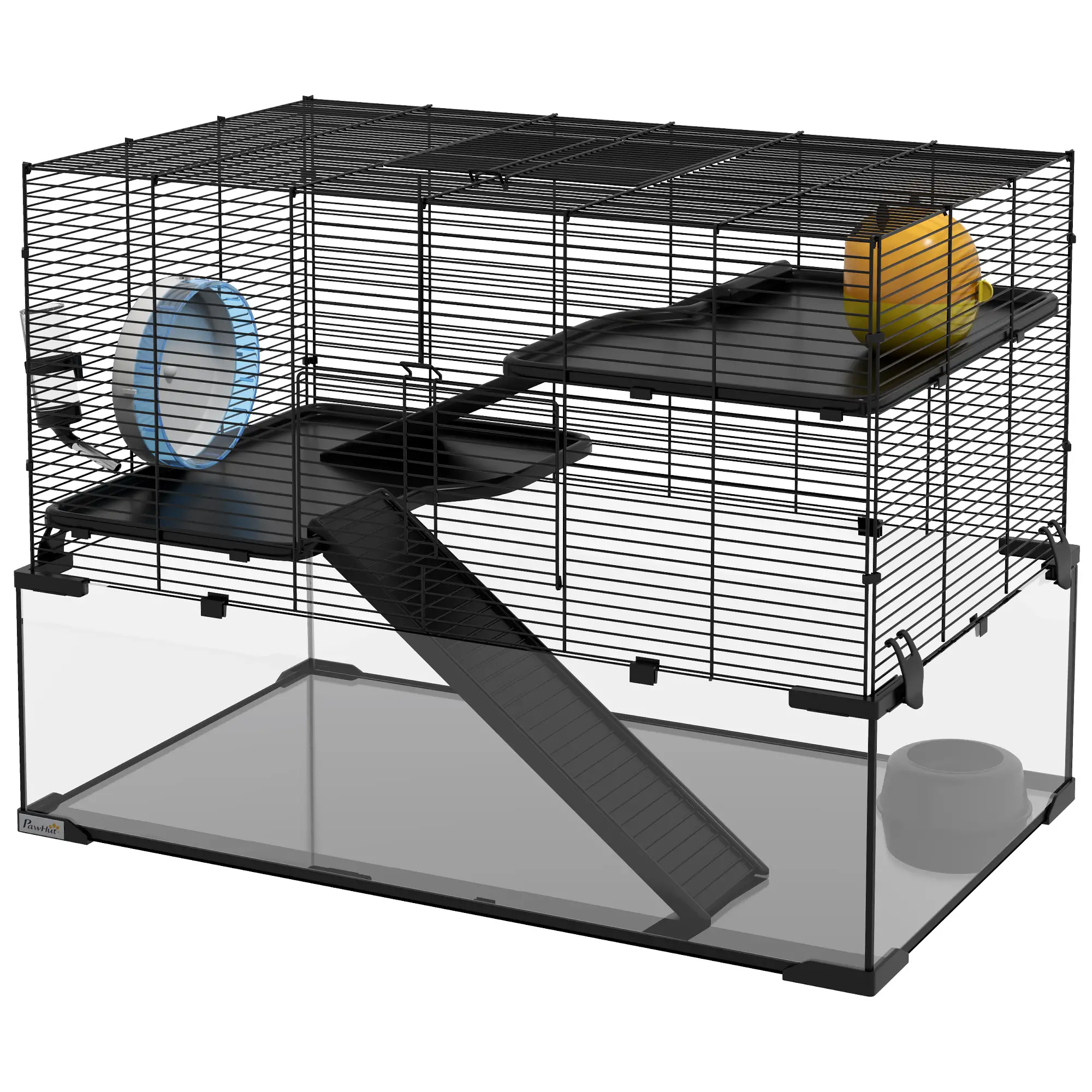 Hamster Cage, Gerbil Cage With Glass Basin, Black