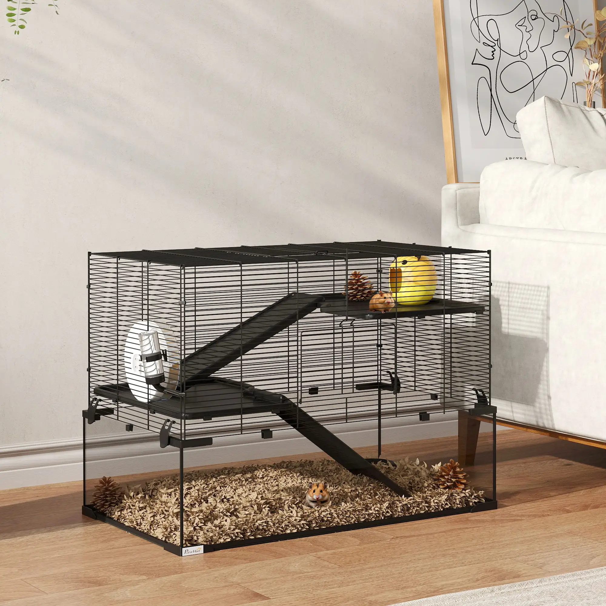 Hamster Cage, Gerbil Cage With Glass Basin, Black - Image 10