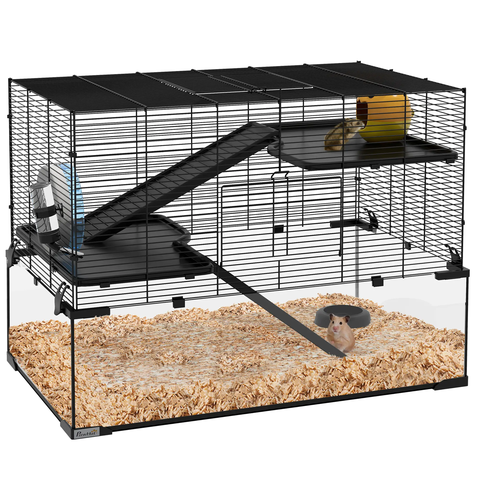 Hamster Cage, Gerbil Cage With Glass Basin, Black - Image 11