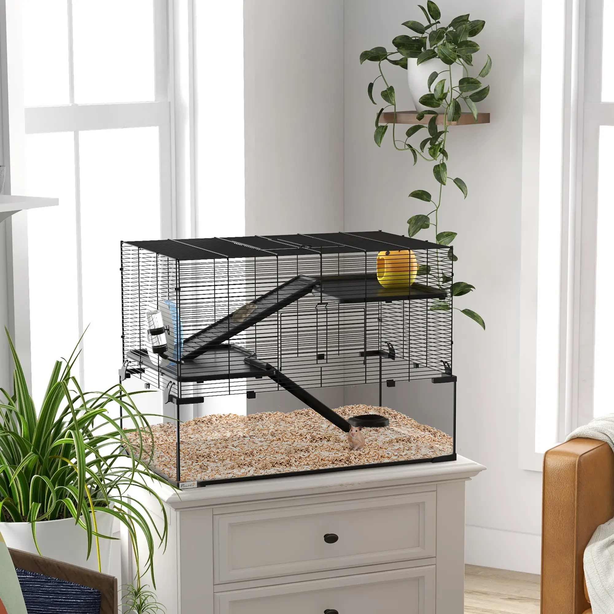 Hamster Cage, Gerbil Cage With Glass Basin, Black - Image 2