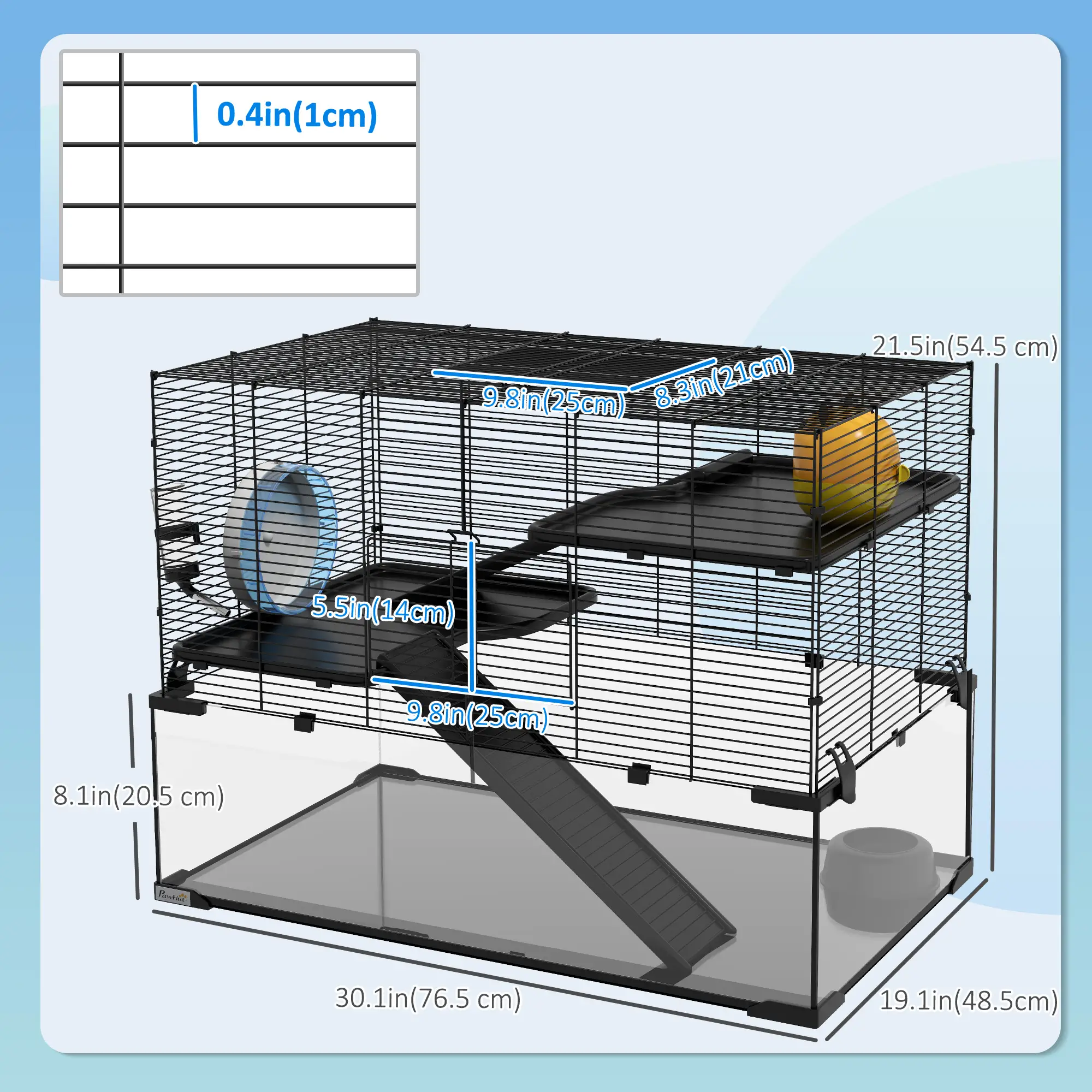 Hamster Cage, Gerbil Cage With Glass Basin, Black - Image 3