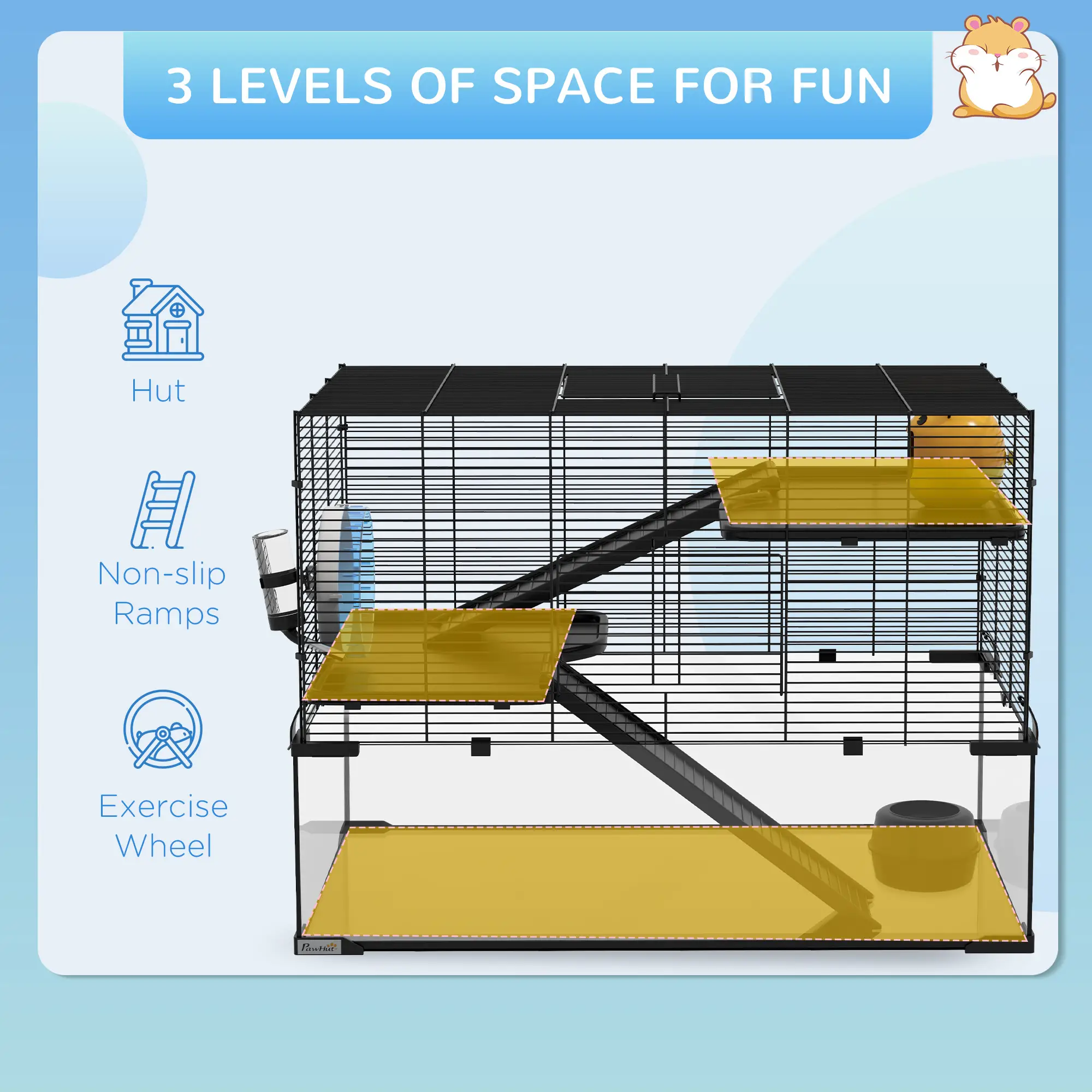 Hamster Cage, Gerbil Cage With Glass Basin, Black - Image 4