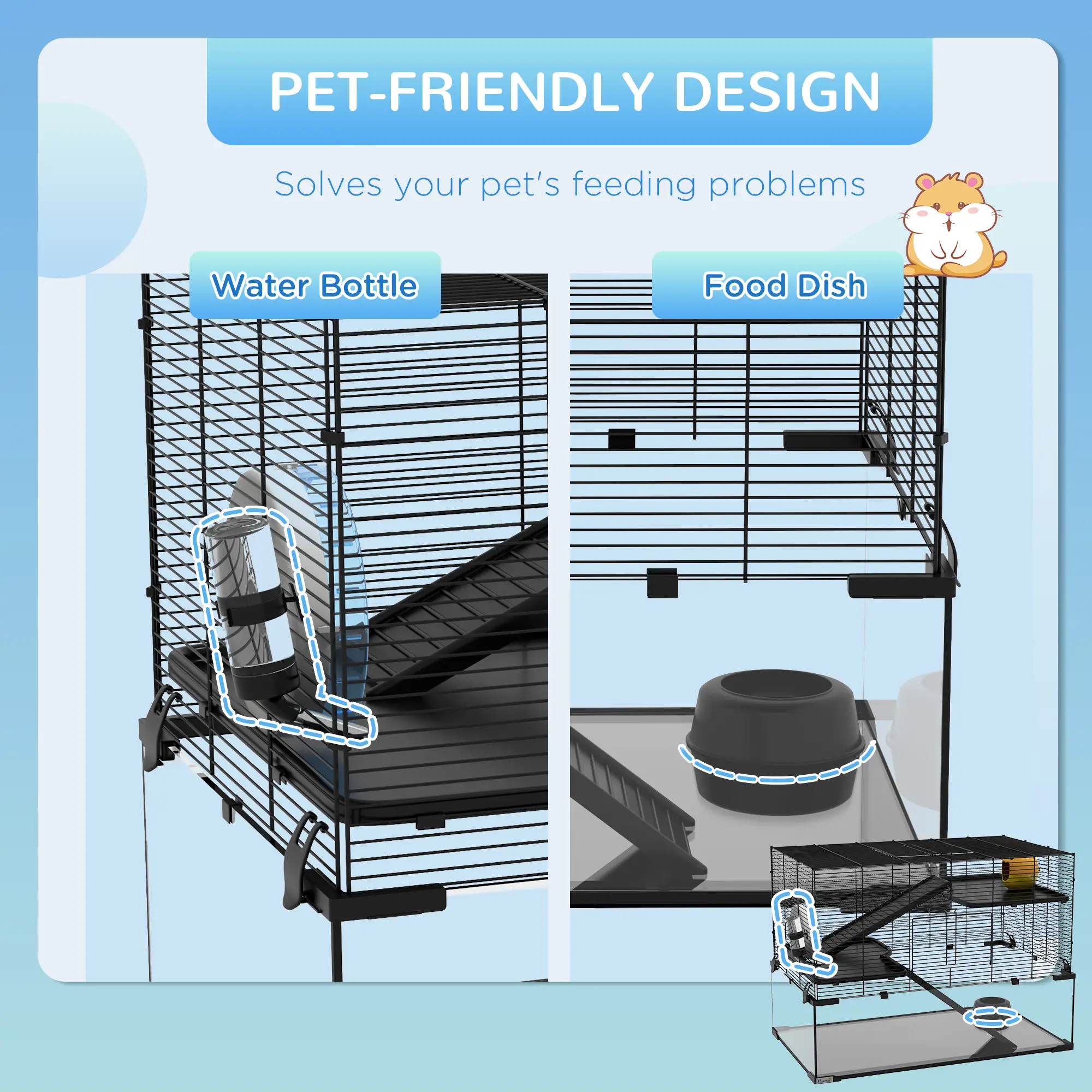 Hamster Cage, Gerbil Cage With Glass Basin, Black - Image 5
