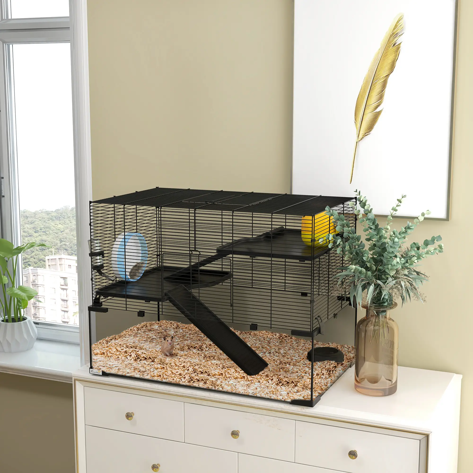 Hamster Cage, Gerbil Cage With Glass Basin, Black - Image 8