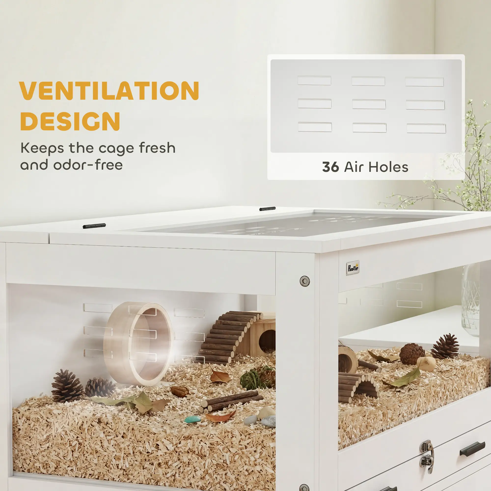 Hamster Cage with Storage Cabinet, Small Animal Cage with Pull Out Drawer and Acrylic Panels, 30" x 19.5" x 36" - Image 5