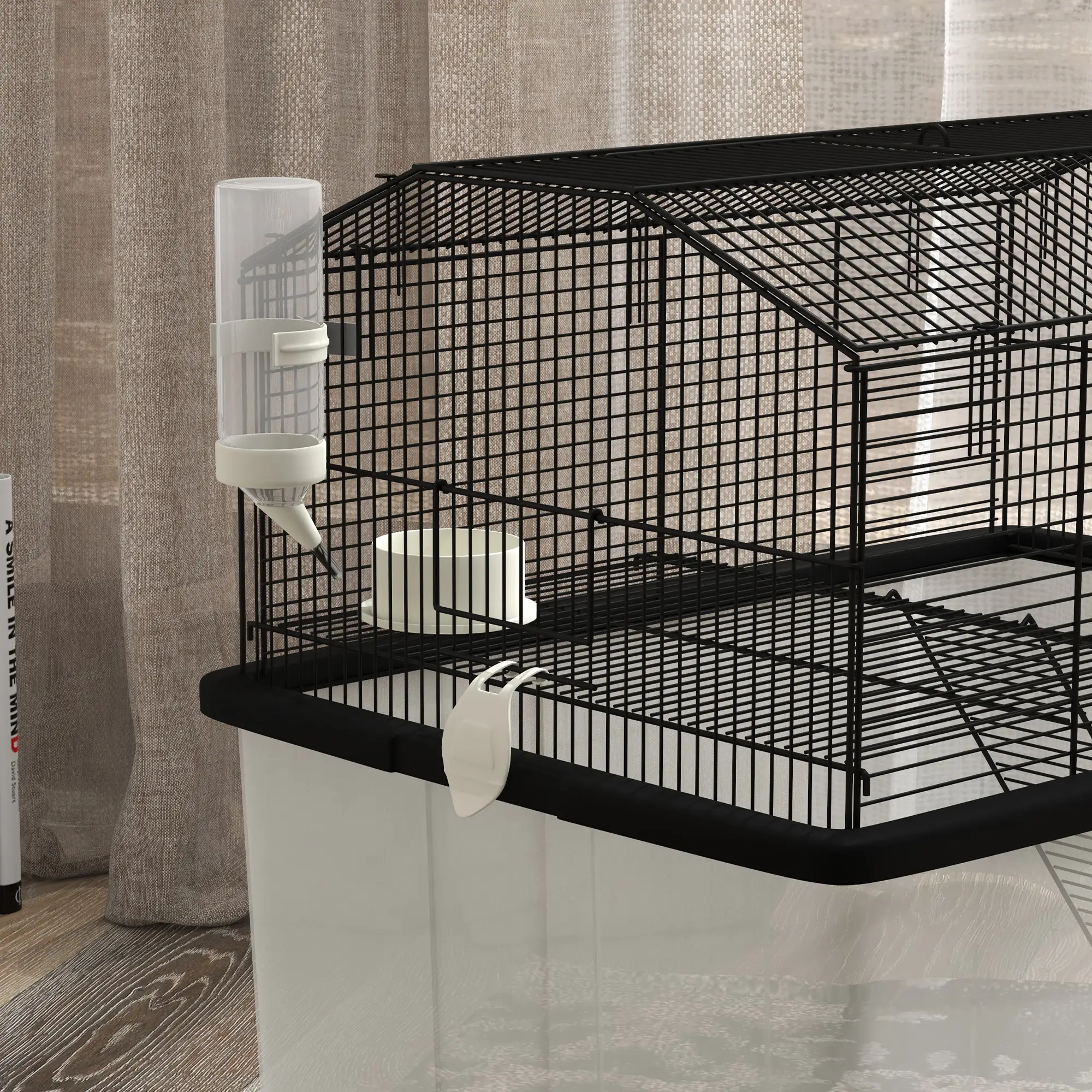 Hamster House, Gerbil Habitat, Wheels, Detachable Bottom, Black - Image 10