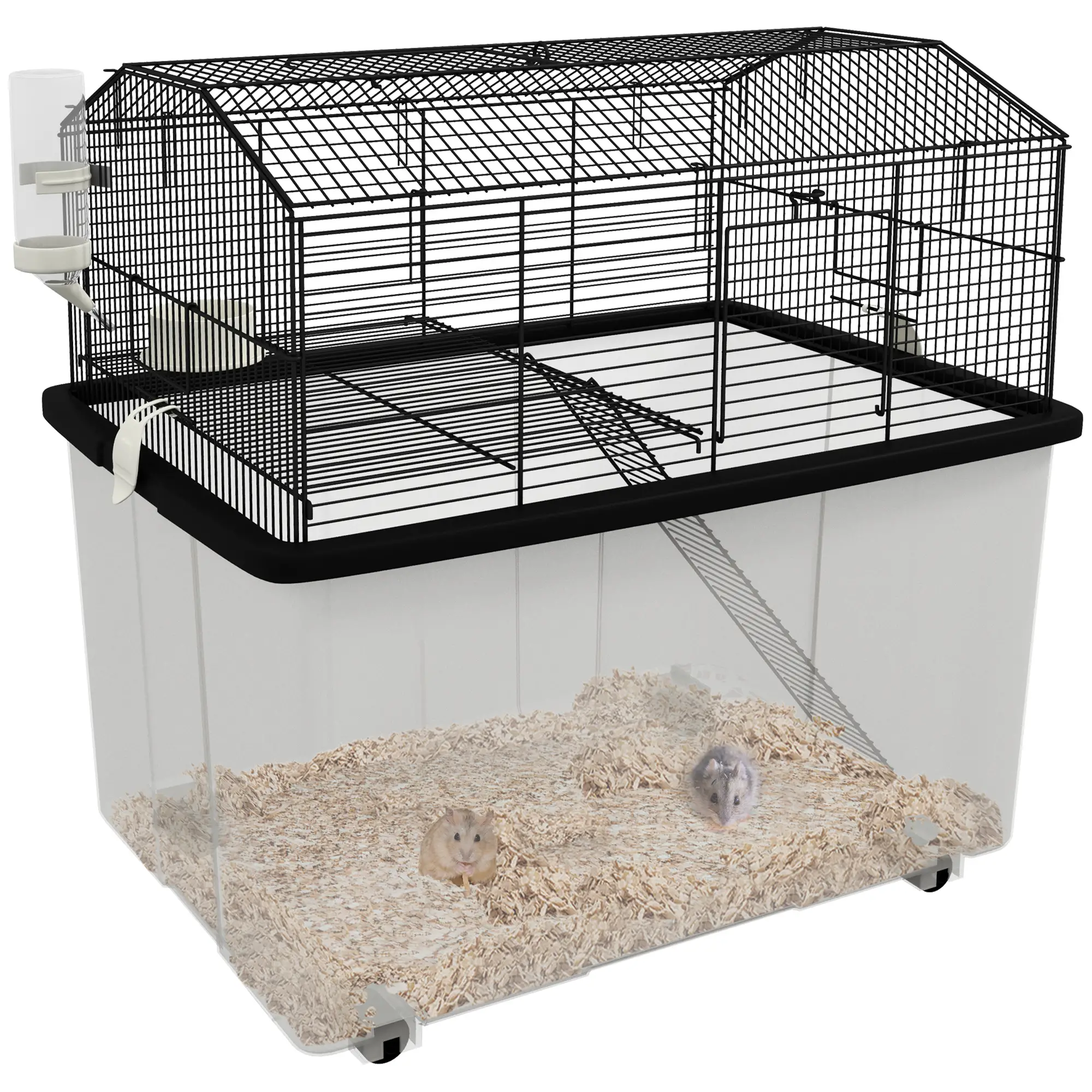 Hamster House, Gerbil Habitat, Wheels, Detachable Bottom, Black - Image 11