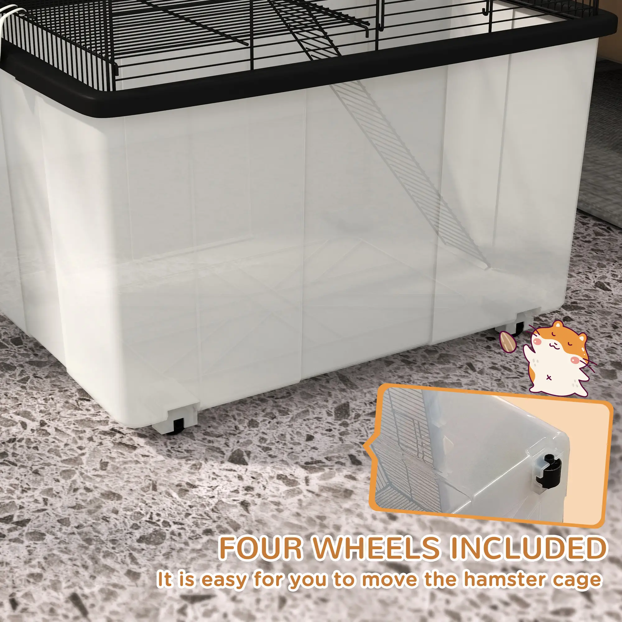 Hamster House, Gerbil Habitat, Wheels, Detachable Bottom, Black - Image 5