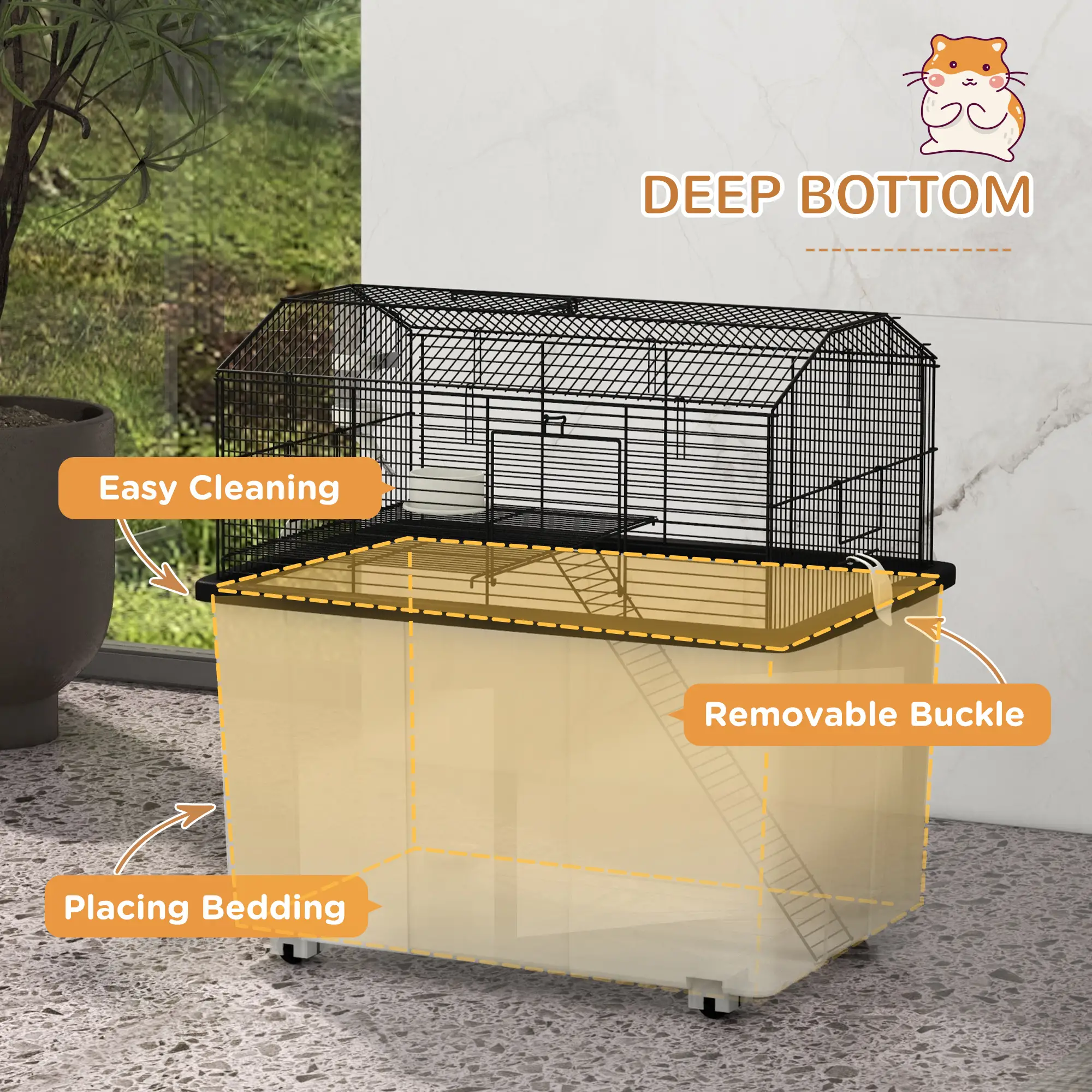 Hamster House, Gerbil Habitat, Wheels, Detachable Bottom, Black - Image 7