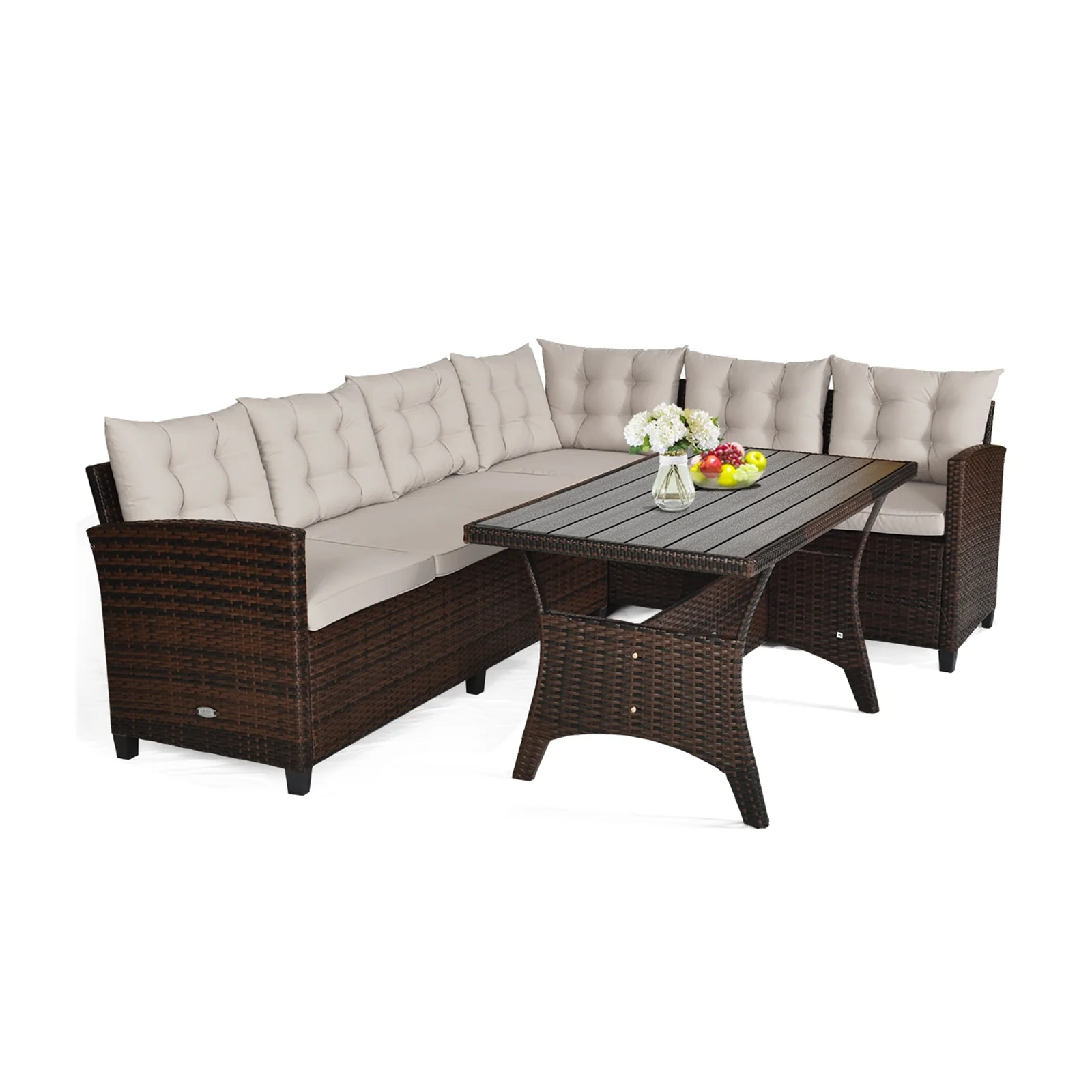 Hand-Woven Rattan Outdoor Sofa Set, 3 Pieces, Brown
