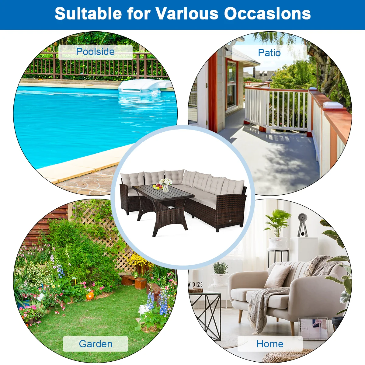Hand-Woven Rattan Outdoor Sofa Set, 3 Pieces, Brown - Image 6