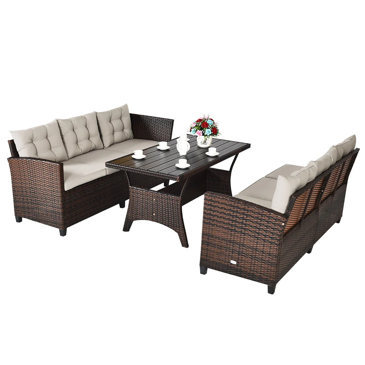 Hand-Woven Rattan Outdoor Sofa Set, 3 Pieces, Brown - Image 9