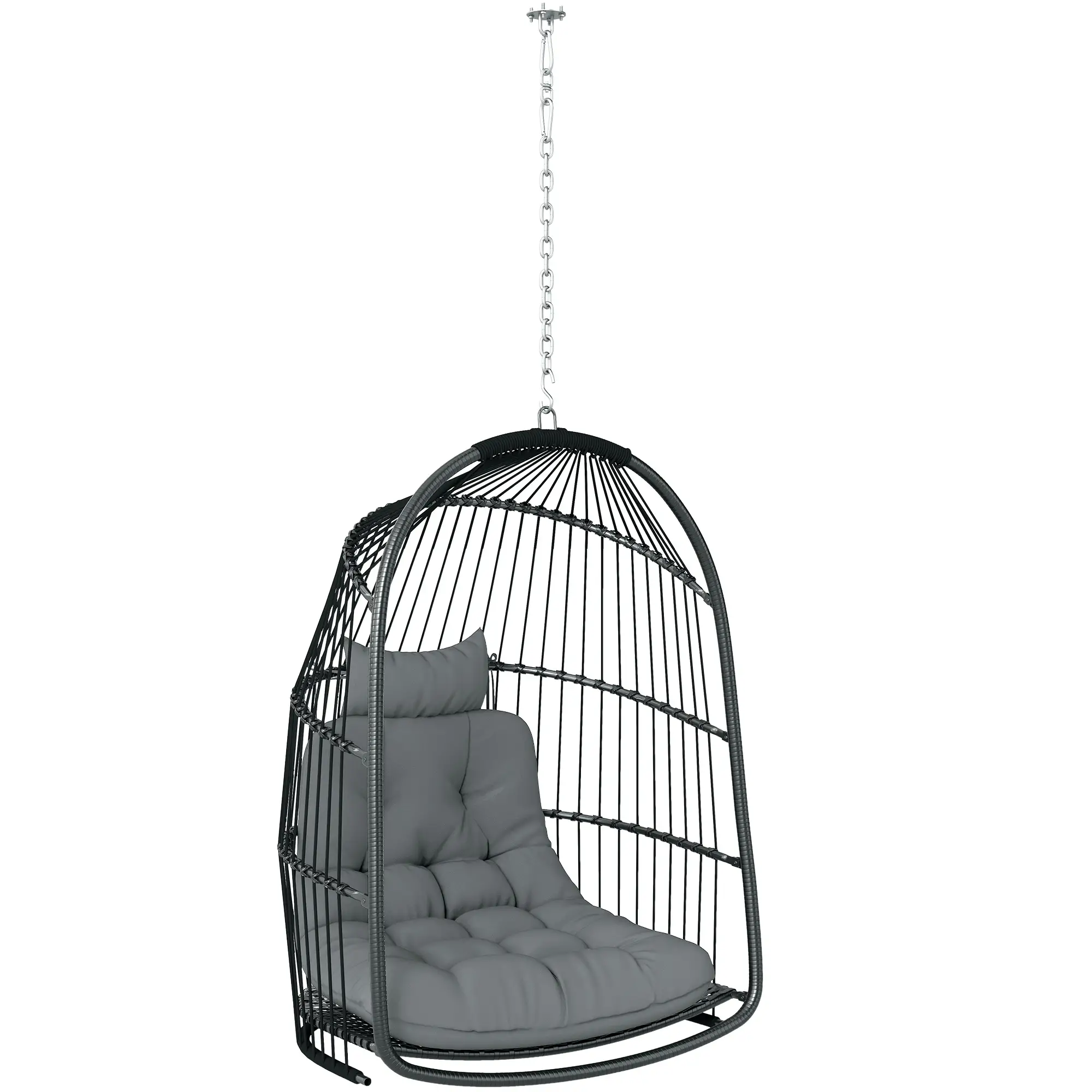 Hanging Egg Chair, Foldable Rattan Garden Swing, Dark Grey