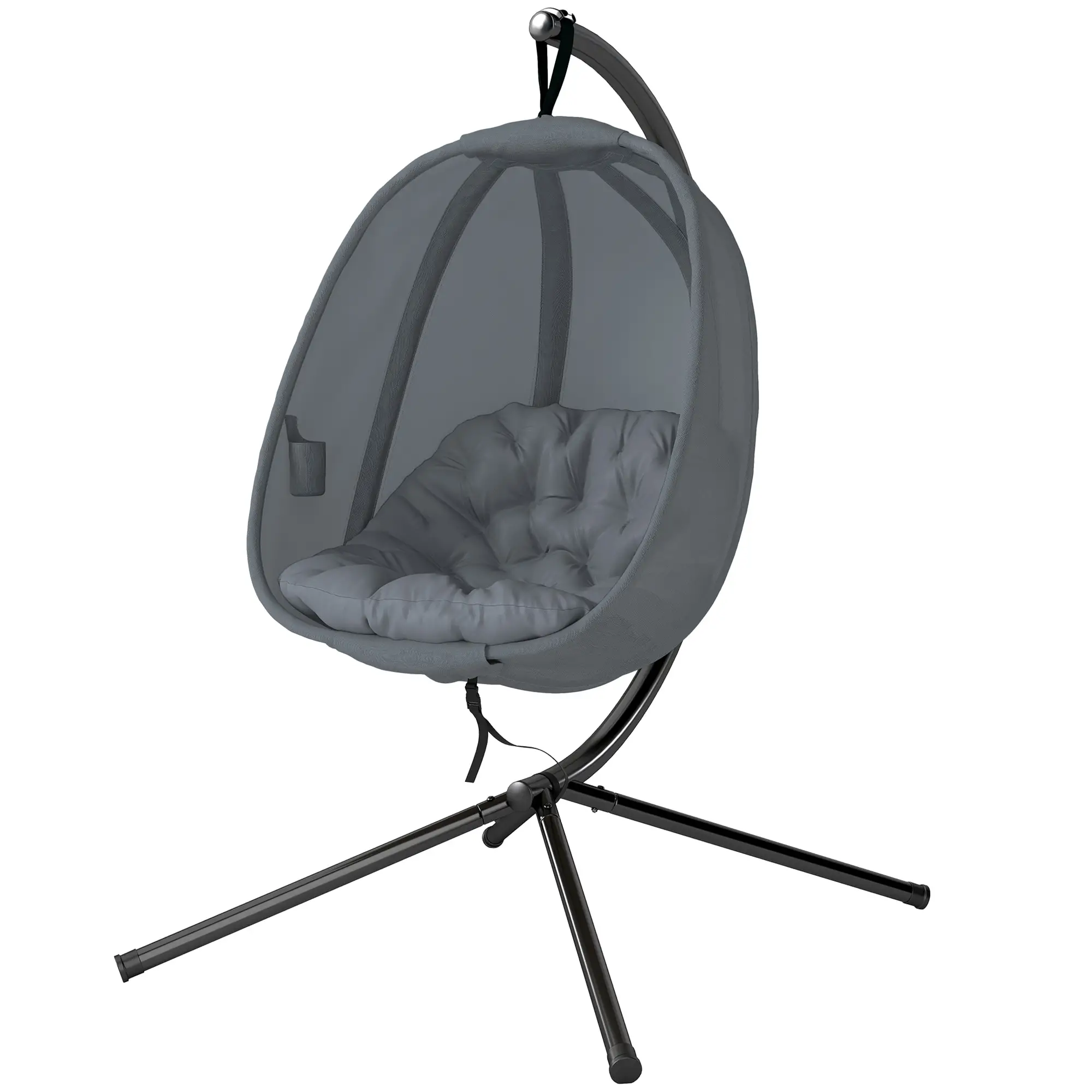 Hanging Egg Chair, Outdoor Swing with Stand, Folding Basket, Grey