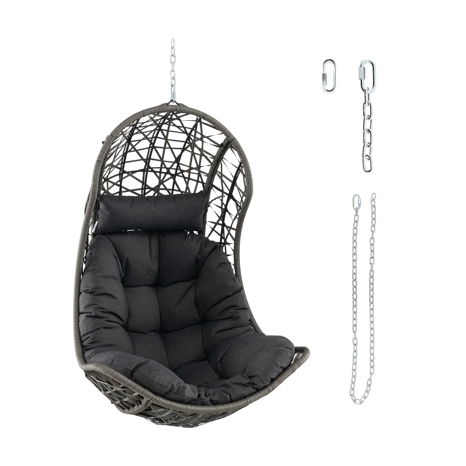 Hanging Egg Chair, PE Rattan Swing Hammock, Gray