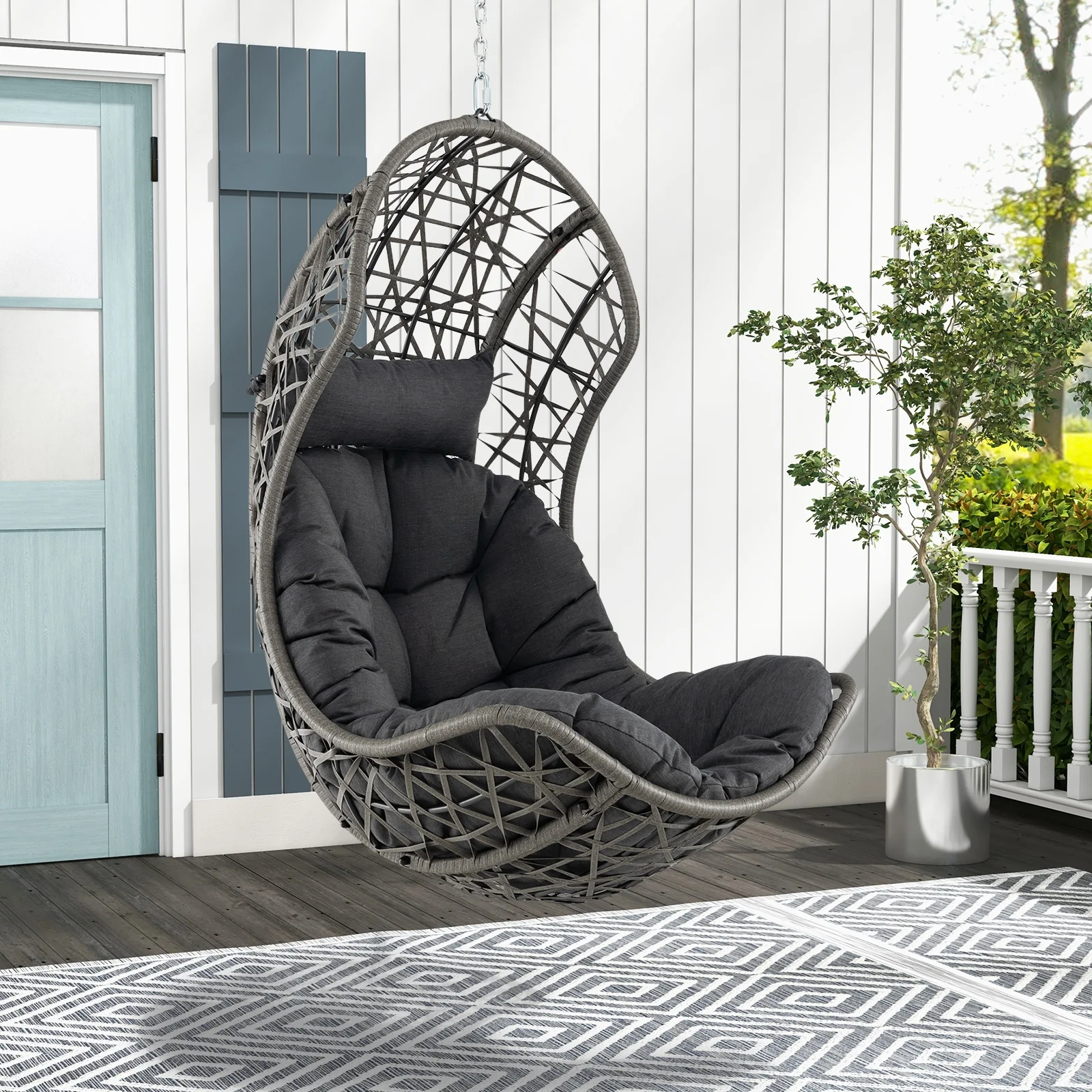Hanging Egg Chair, PE Rattan Swing Hammock, Gray - Image 8