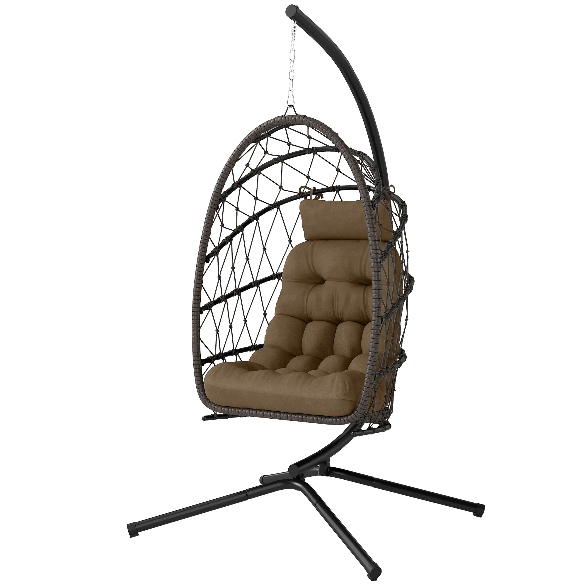 Hanging Egg Chair With Stand, Foldable Wicker Rattan Swing Chair, Brown