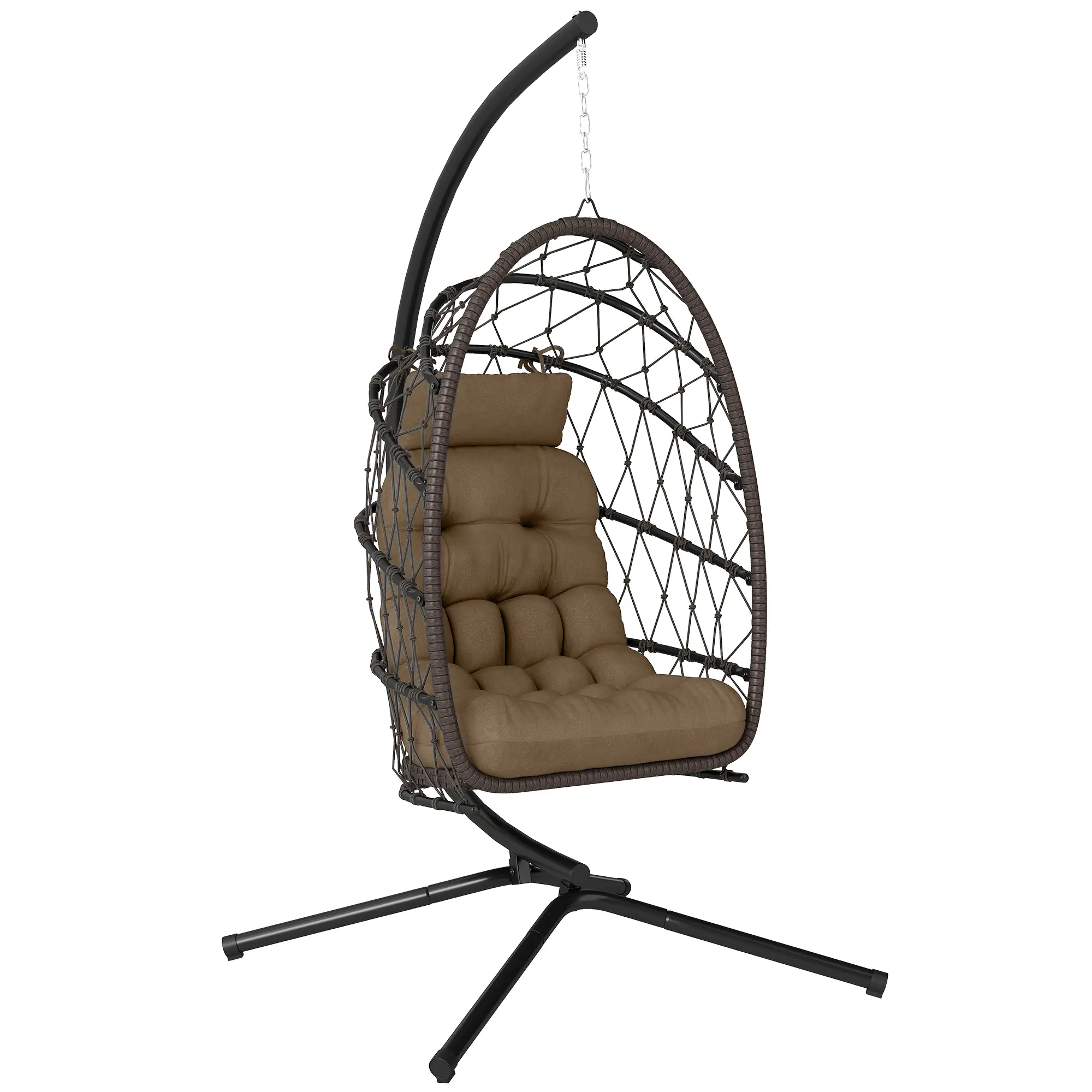 Hanging Egg Chair With Stand, Foldable Wicker Rattan Swing Chair, Brown - Image 11
