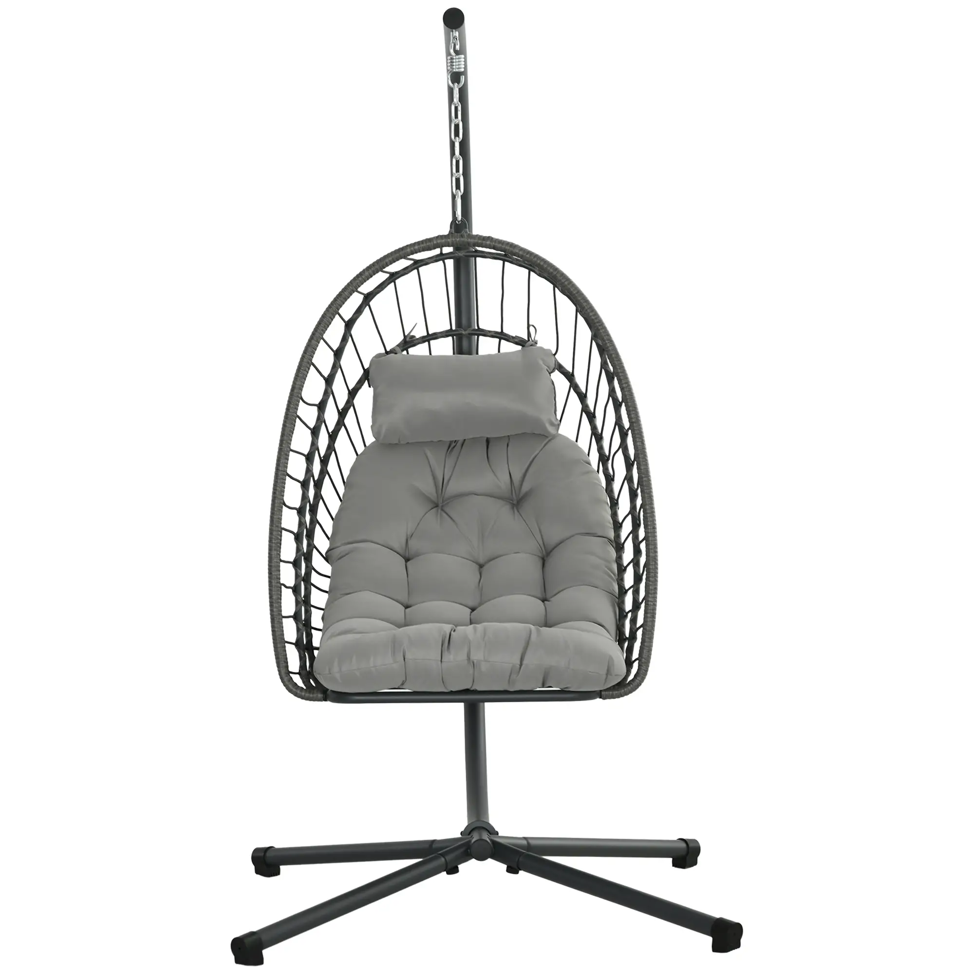 Hanging Egg Chair With Stand, Foldable Wicker Rattan Swing, Light Grey