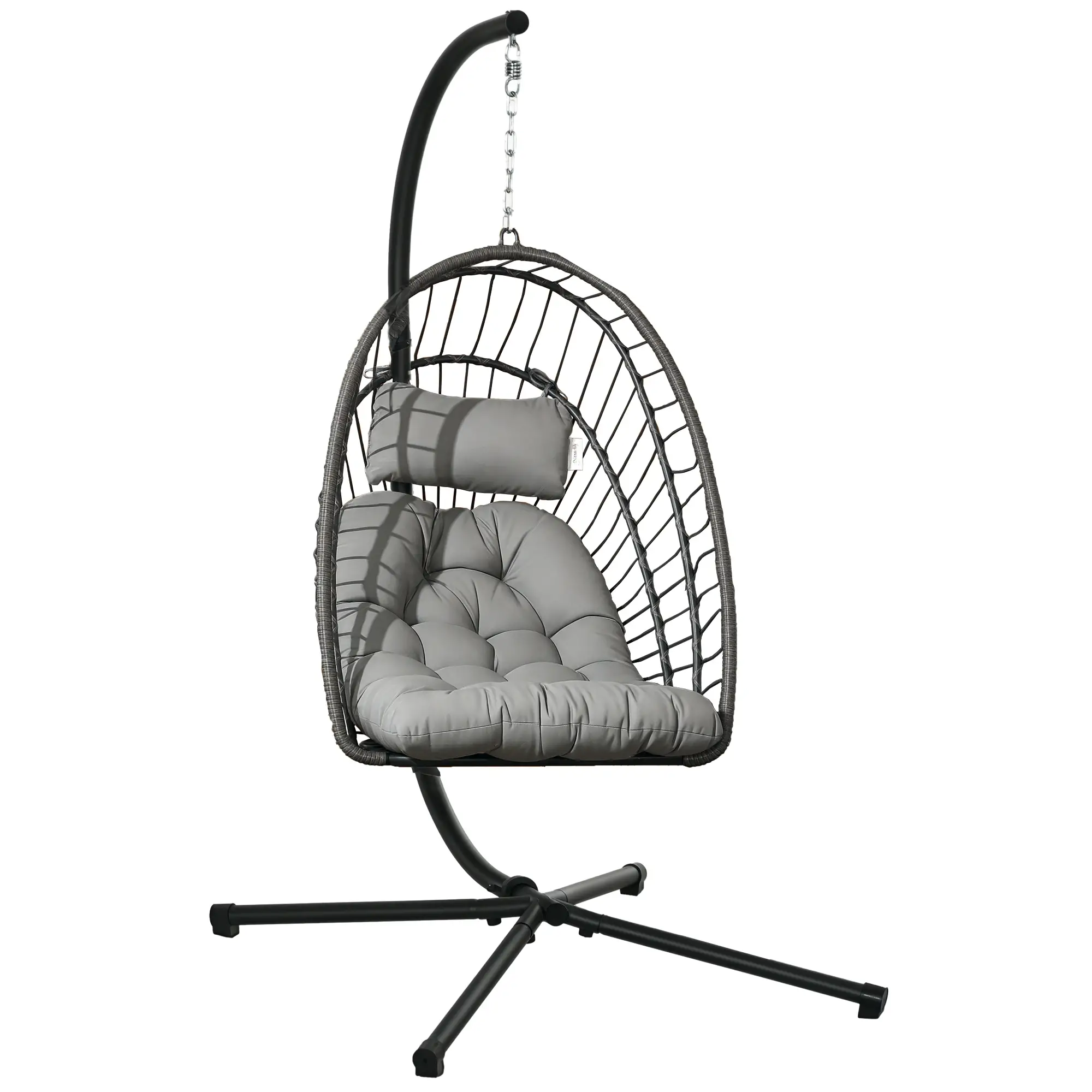 Hanging Egg Chair With Stand, Foldable Wicker Rattan Swing, Light Grey - Image 11