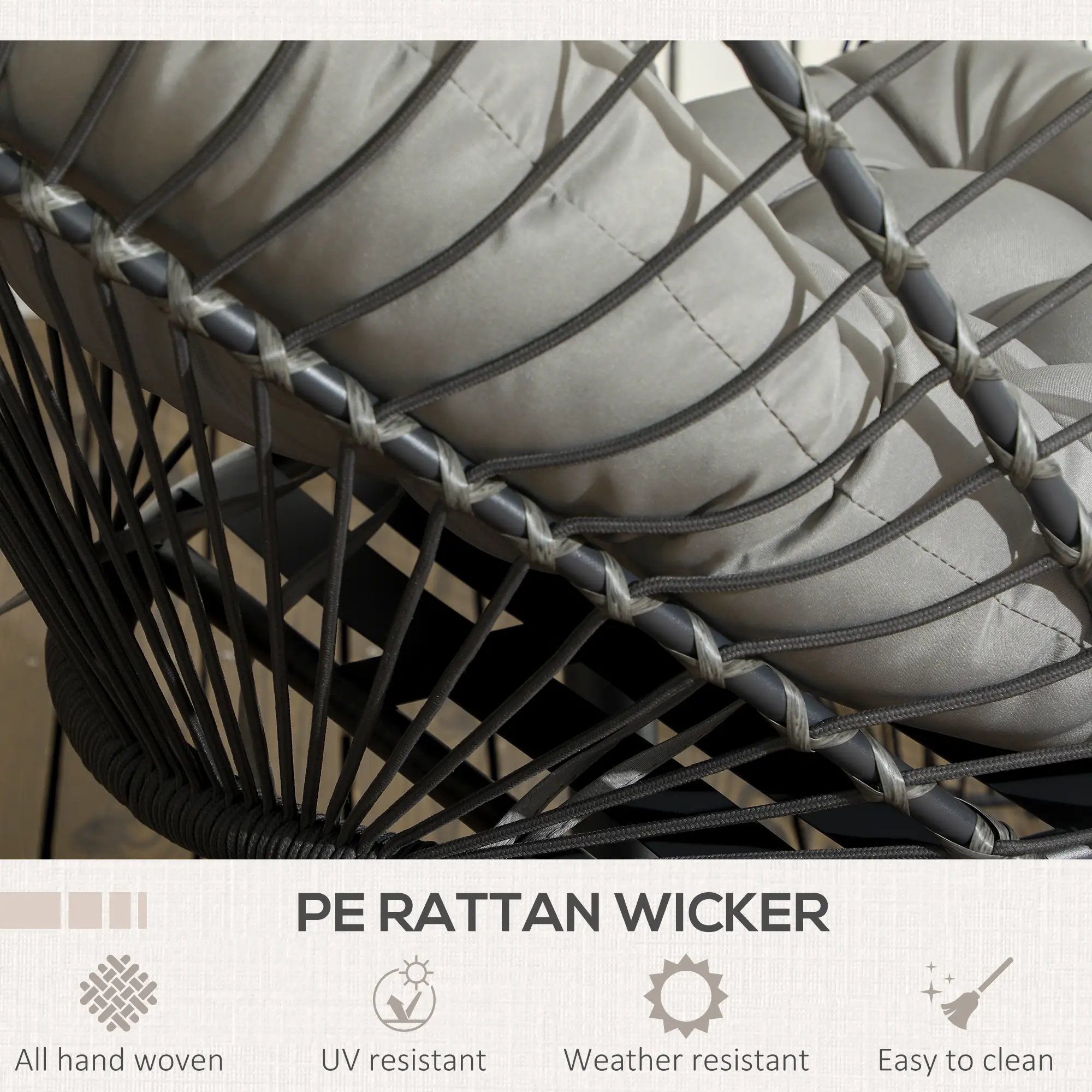 Hanging Egg Chair With Stand, Foldable Wicker Rattan Swing, Light Grey - Image 7