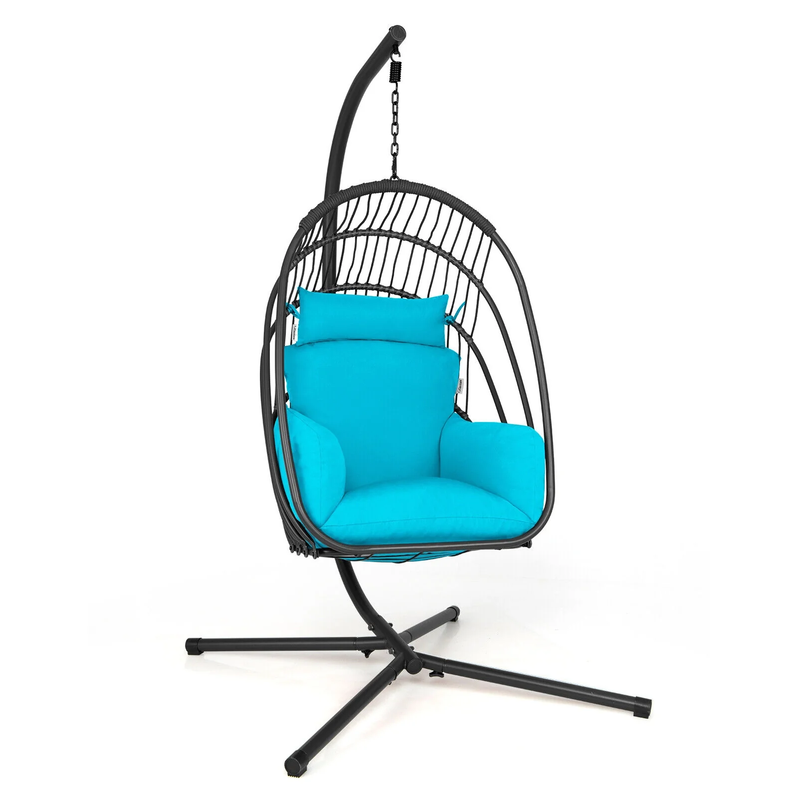Hanging Egg Chair With Stand, Soft Cushion Pillow Swing Hammock, Turquoise - Image 4