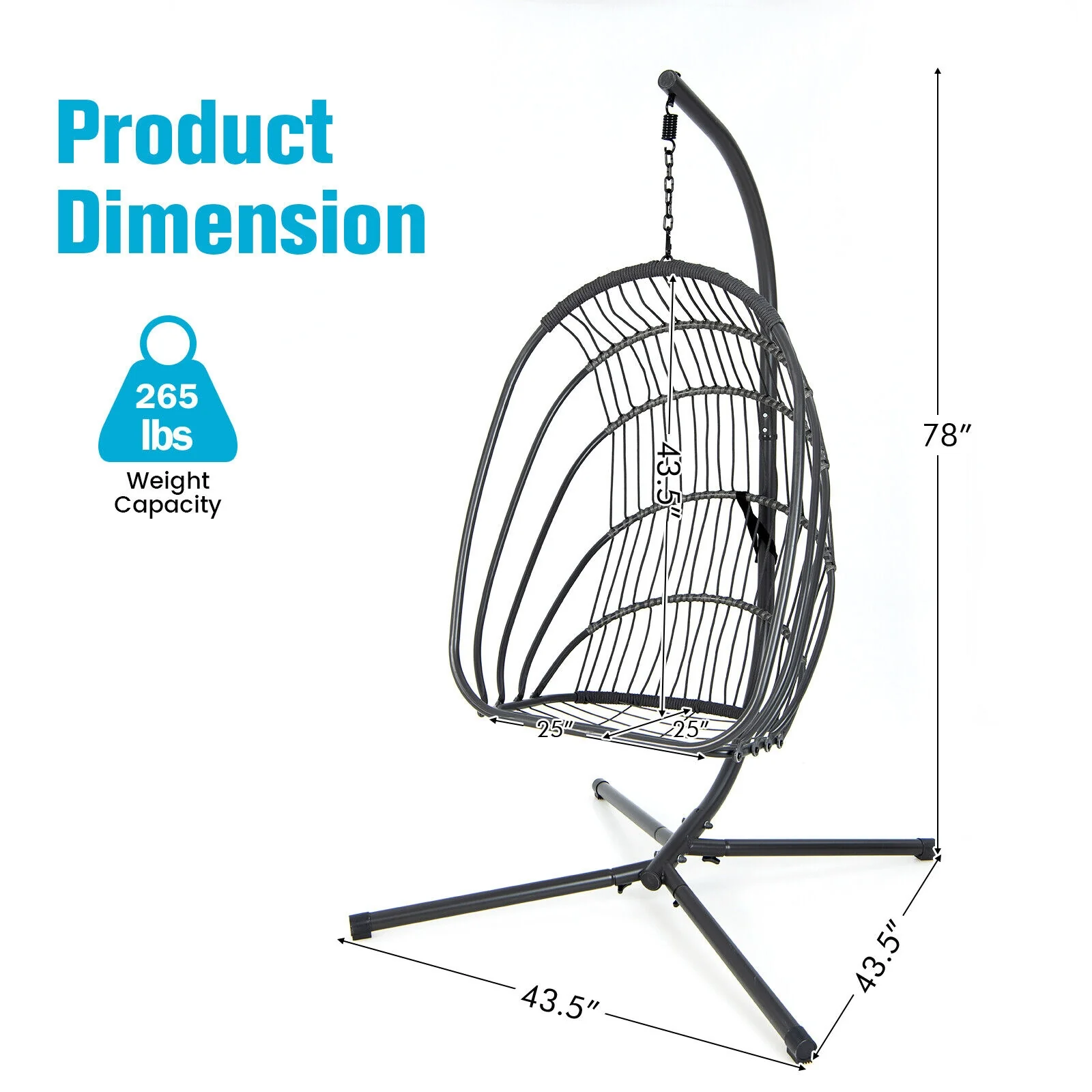 Hanging Egg Chair With Stand, Soft Cushion Pillow Swing Hammock, Turquoise - Image 5